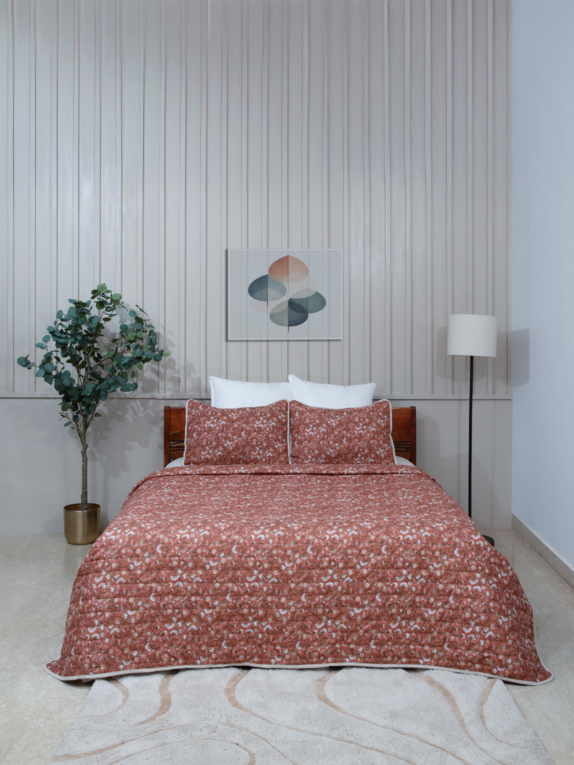 Bronze Floral Printed  Coverlet Set