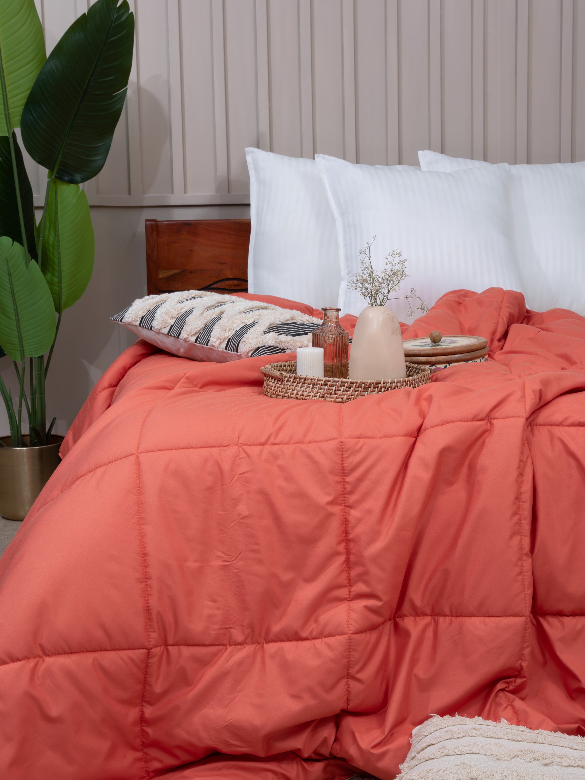 Orange/ Beige Twin Solid Reversible all season Comforter