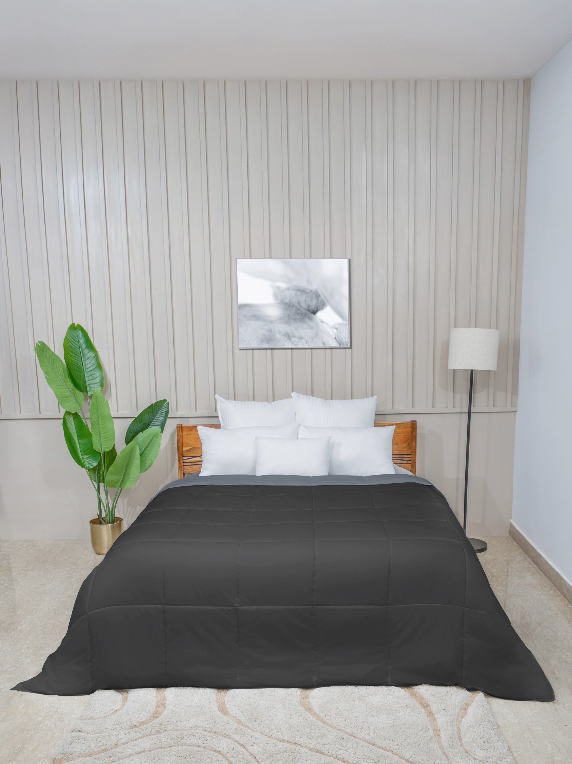Black/ Dark Grey Twin Solid Reversible all season Comforter
