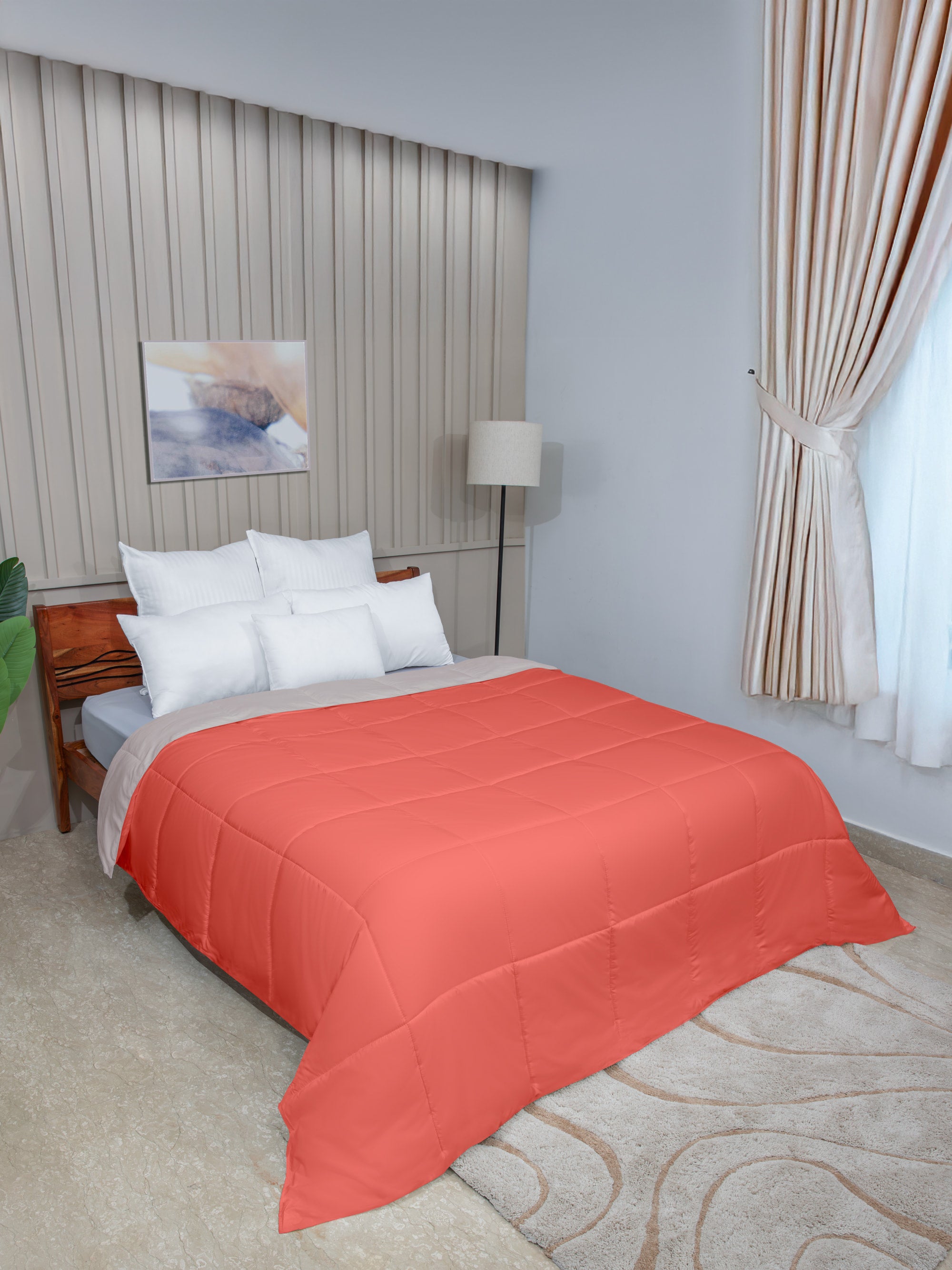Orange/ Beige Twin Solid Reversible all season Comforter