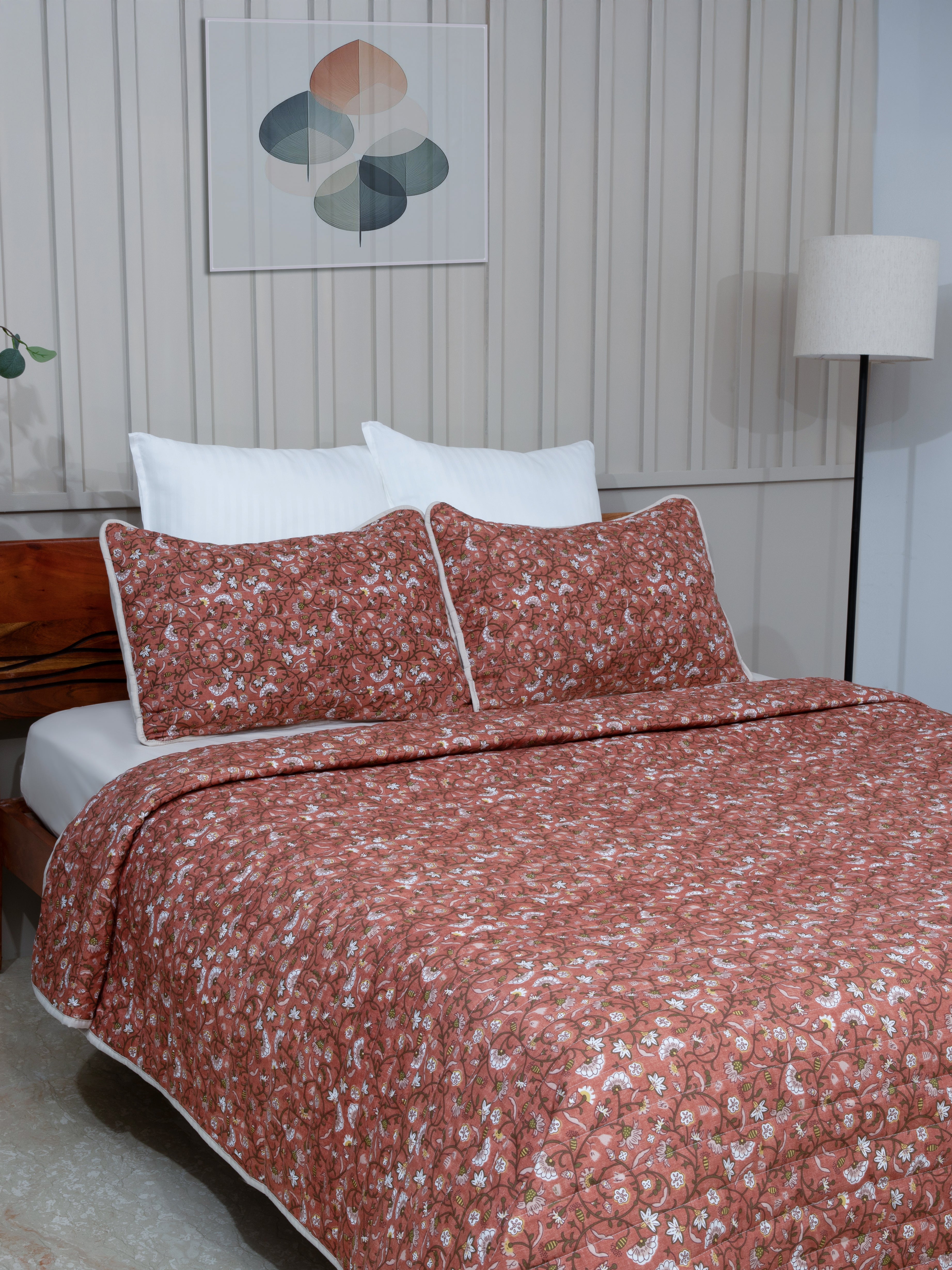Bronze Floral Printed  Coverlet Set