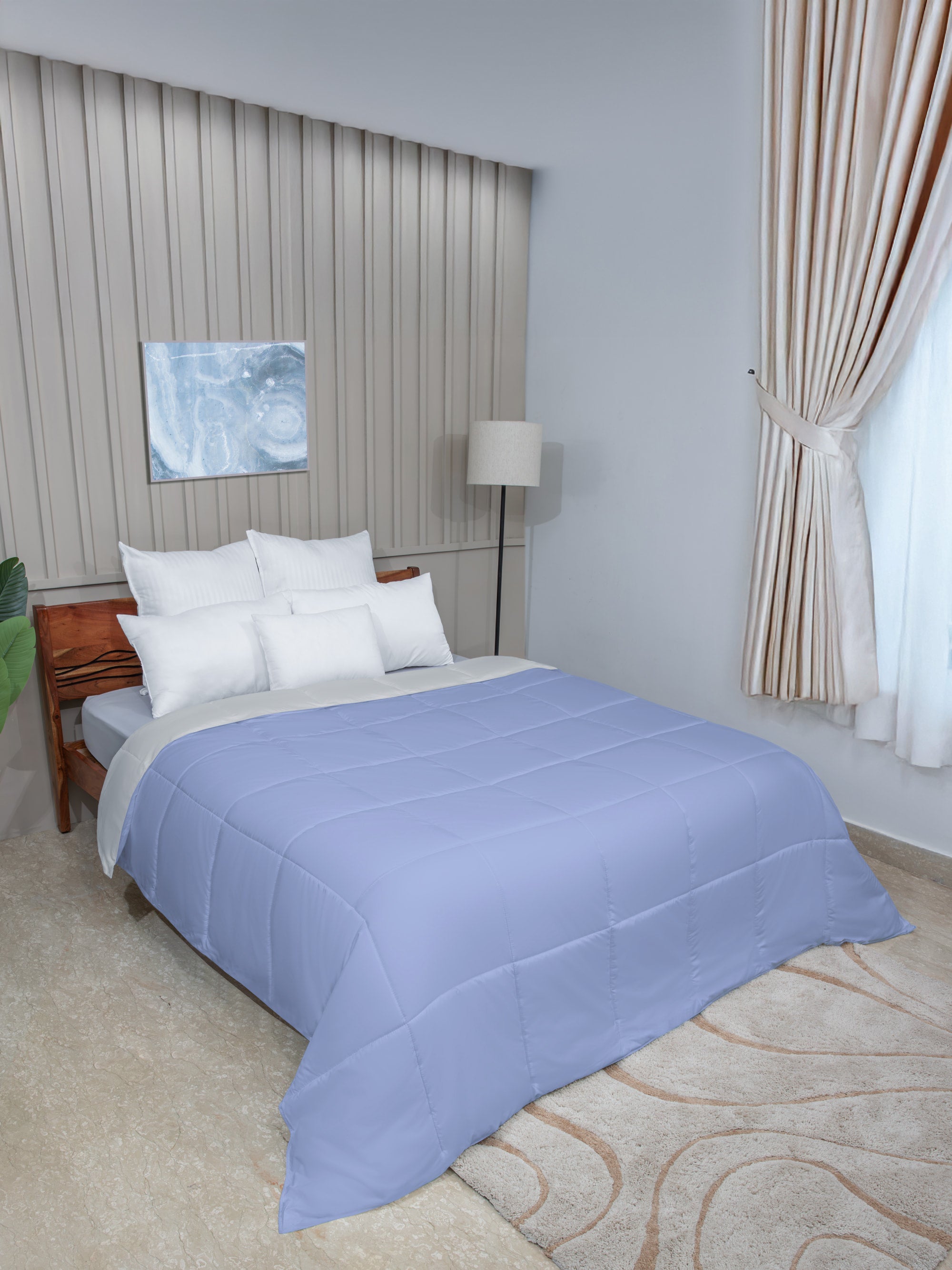 Blue/ Cream Twin Solid Reversible all season Comforter