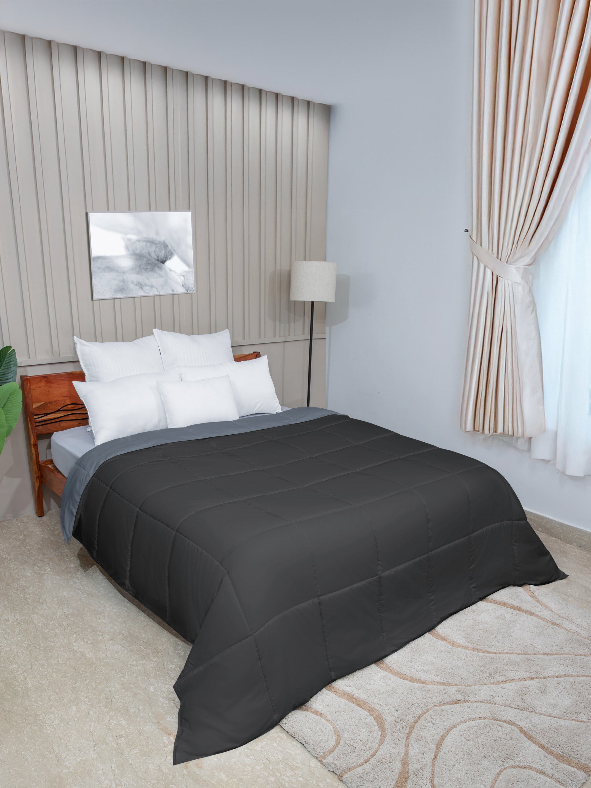 Black/ Dark Grey Twin Solid Reversible all season Comforter