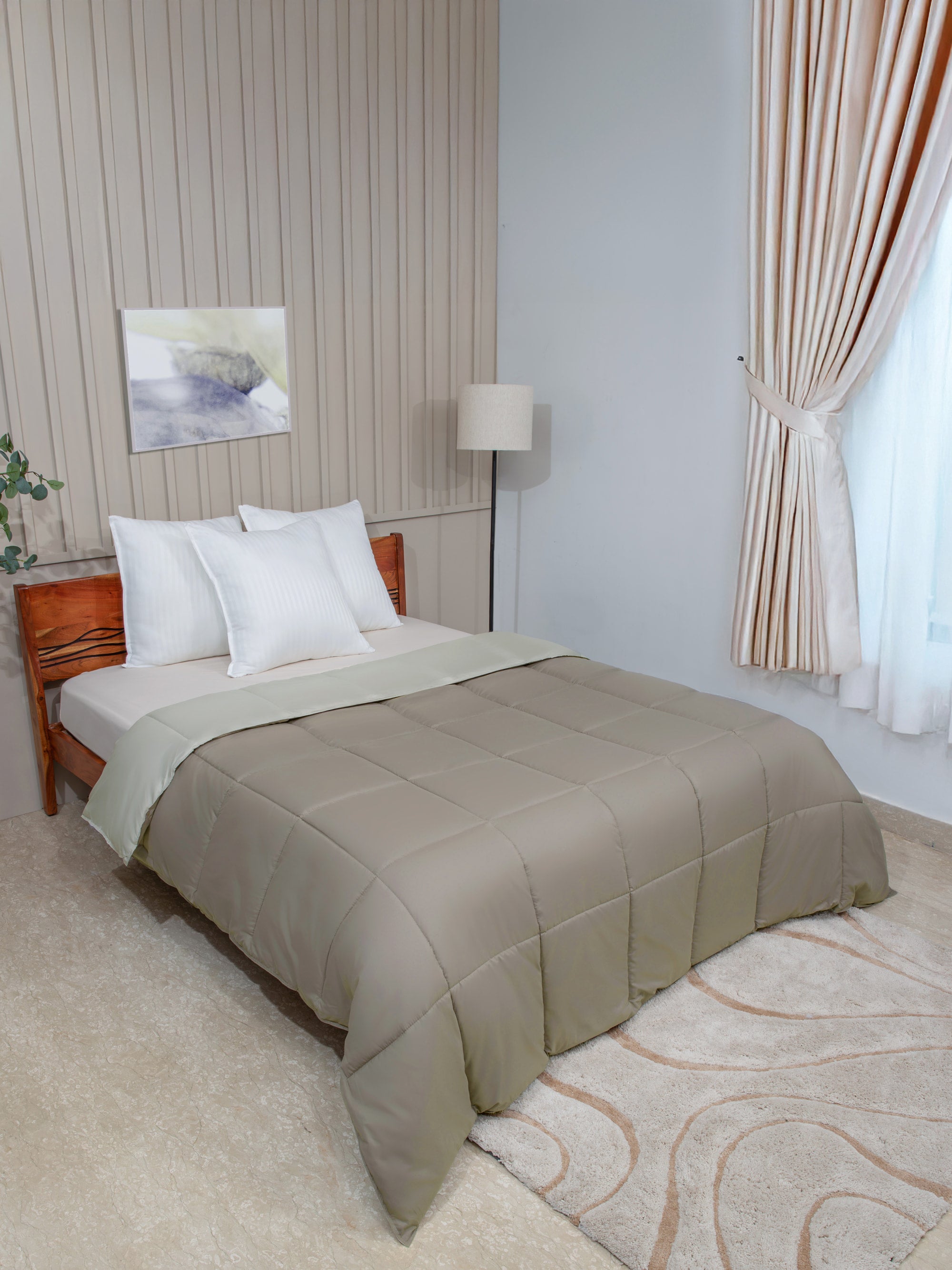 Chocolate/ Beige Queen Solid Reversible all season Comforter