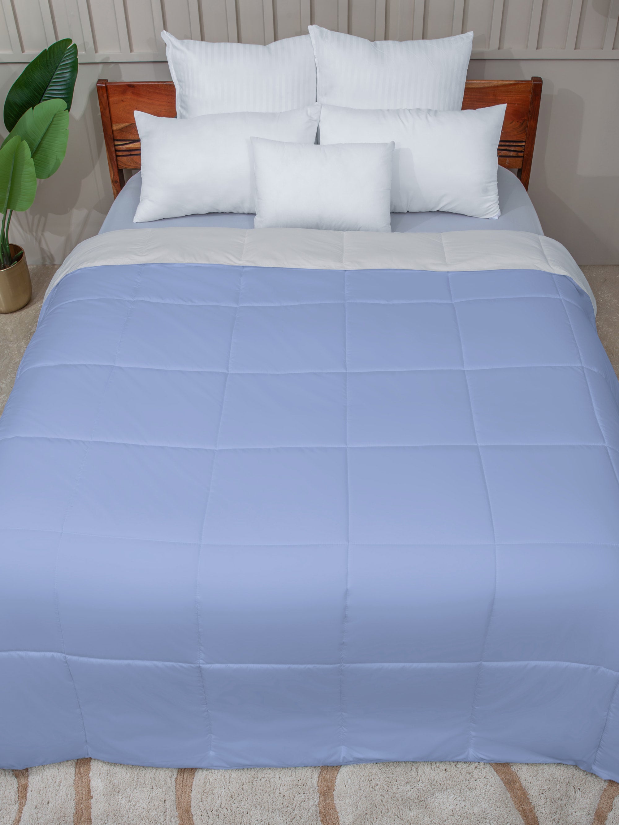 Blue/ Cream Twin Solid Reversible all season Comforter