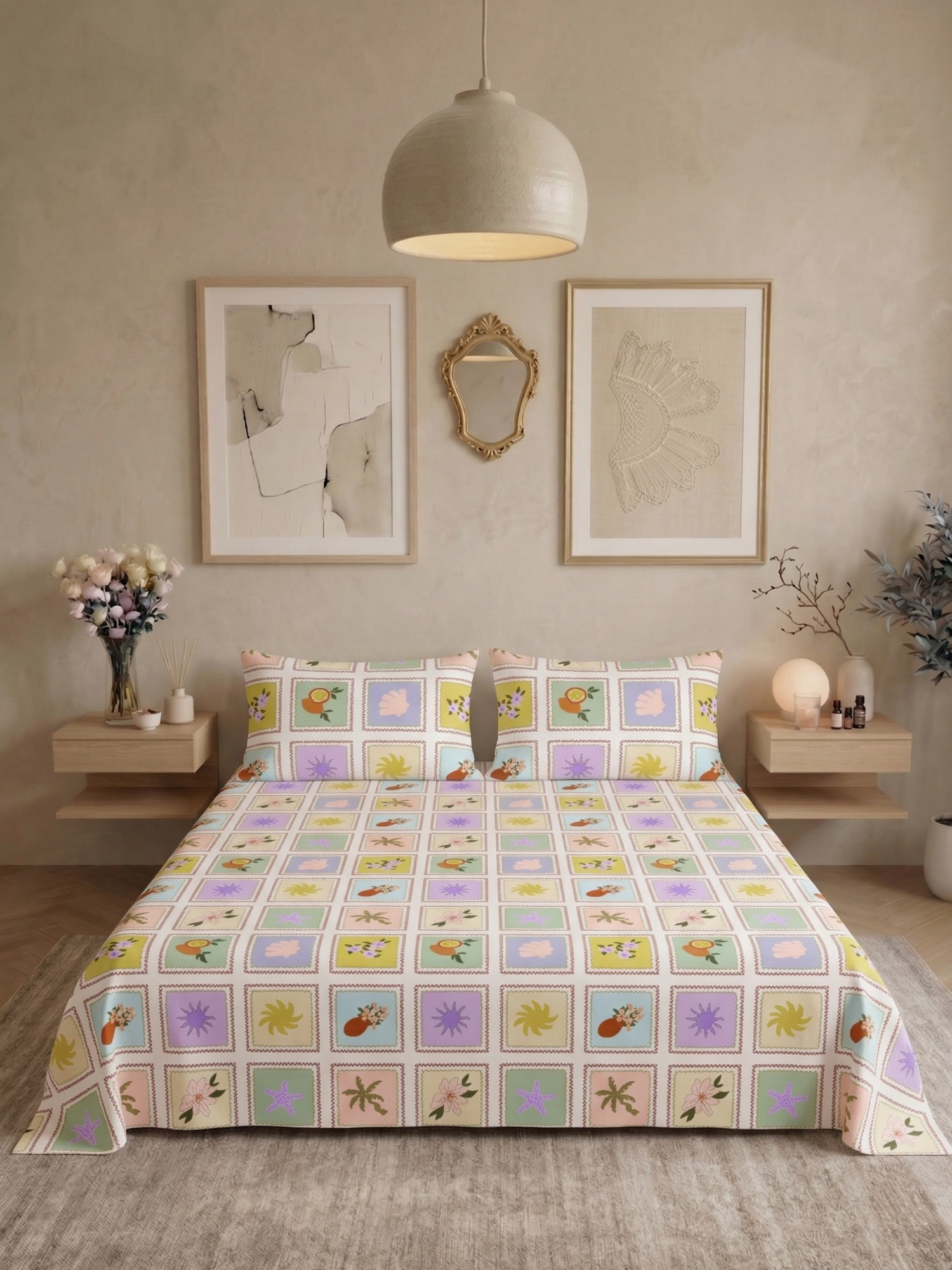 Bamboo Cotton Bedsheet Set – Pastel Patchwork