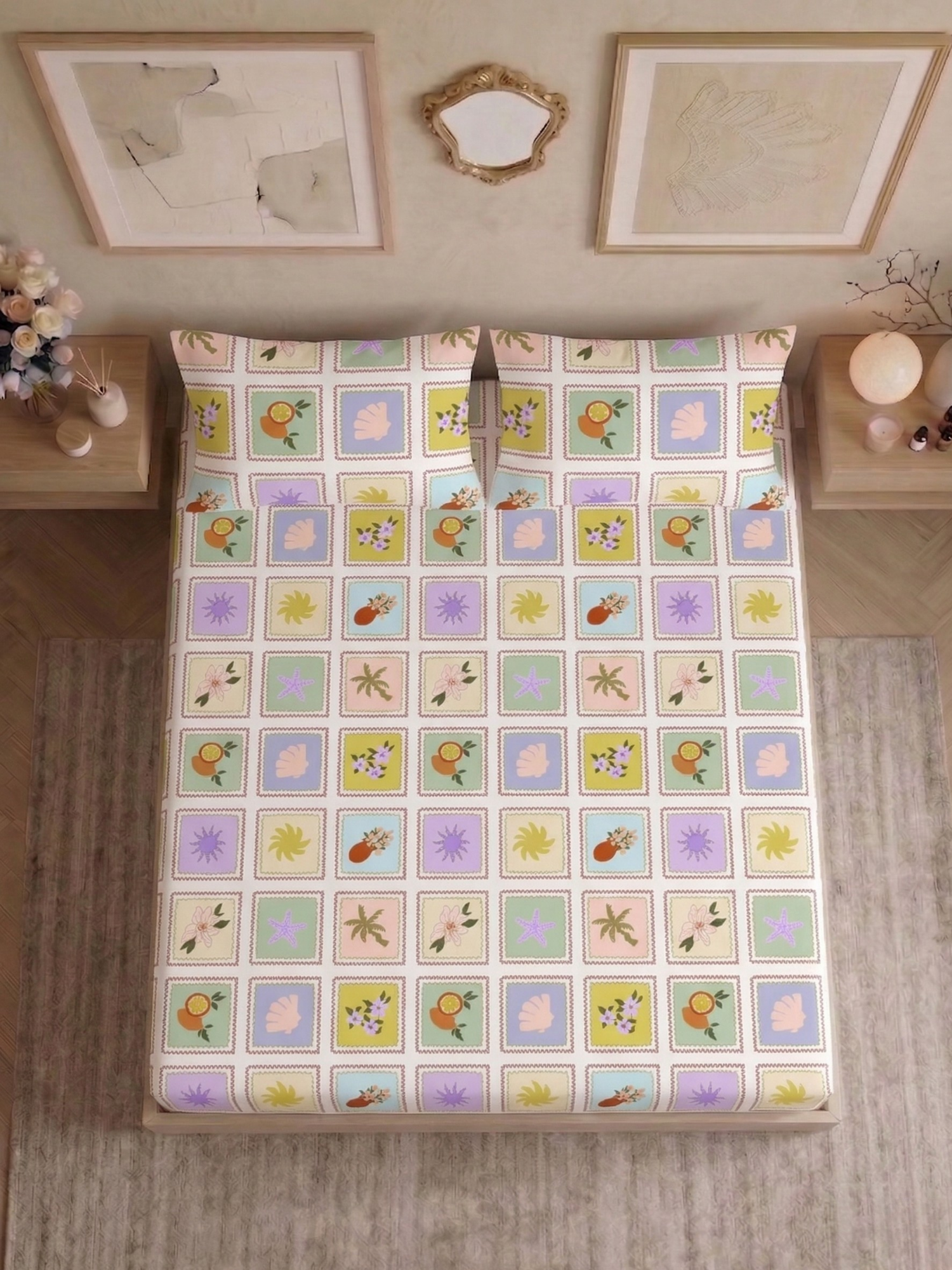 Bamboo Cotton Bedsheet Set – Pastel Patchwork