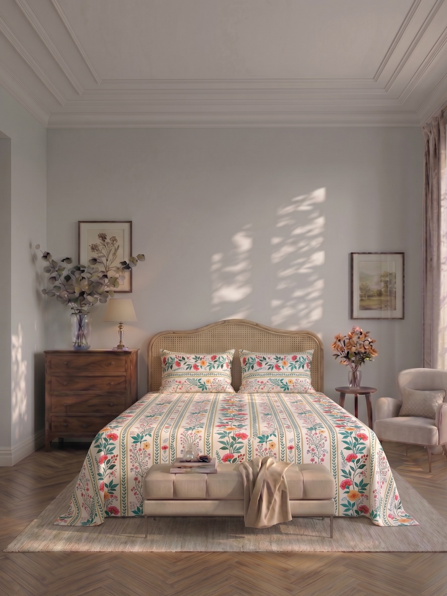 Bamboo Cotton Bedsheet Set – Vintage Rose Stripe