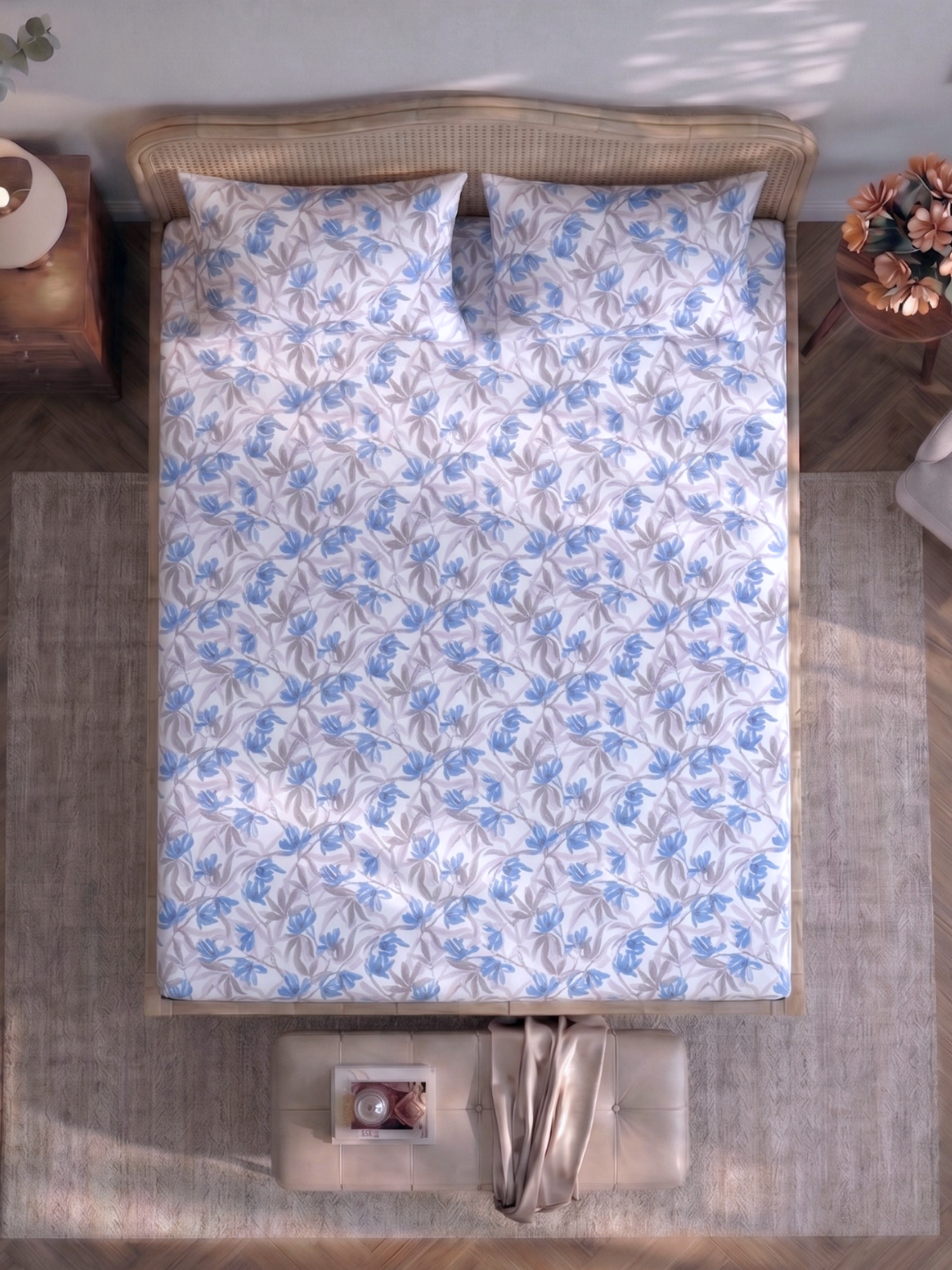 Bamboo Cotton Bedsheet Set – Blue Blossom