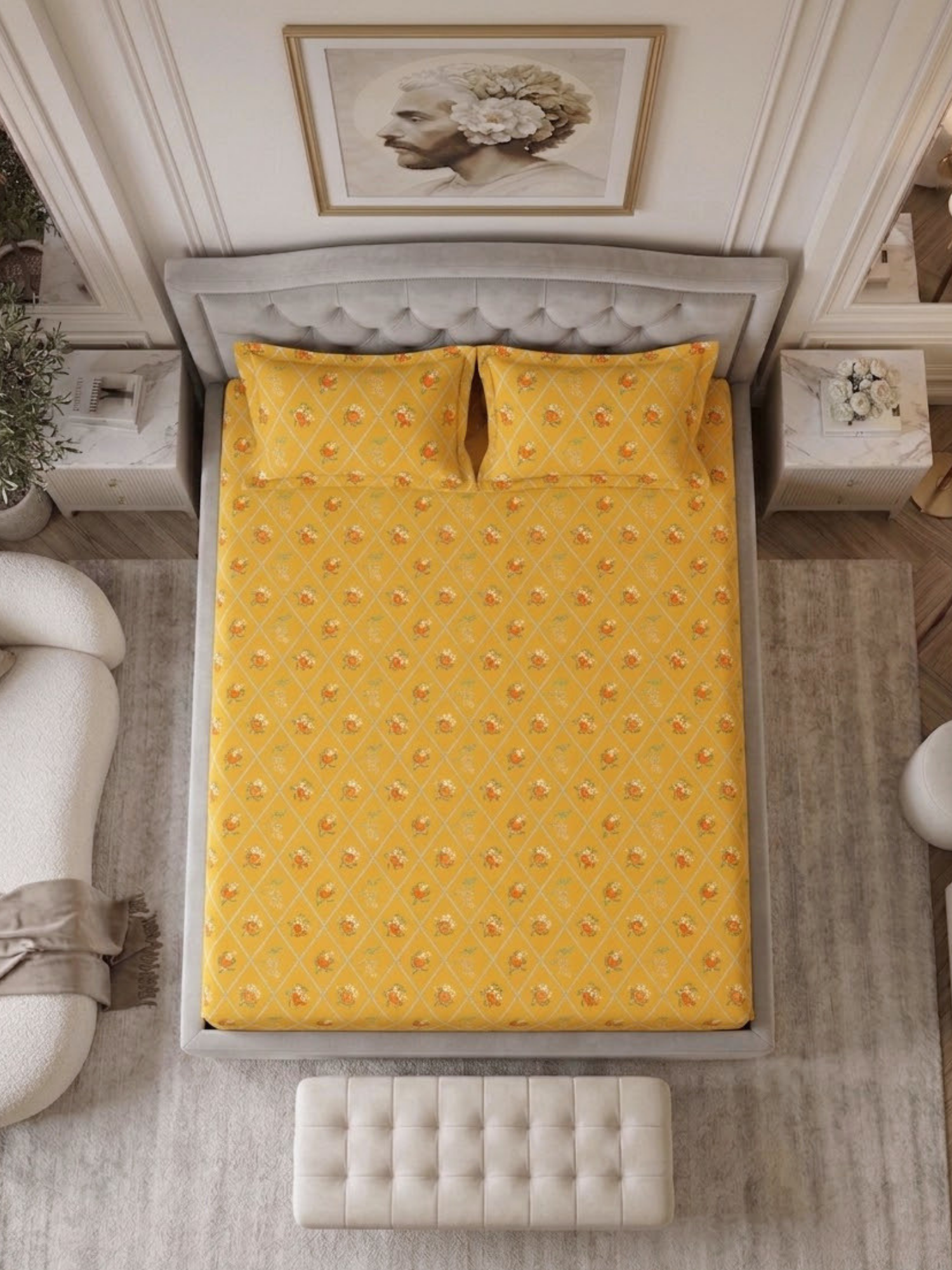 Bamboo Cotton Bedsheet Set – Peach Botanical Floral