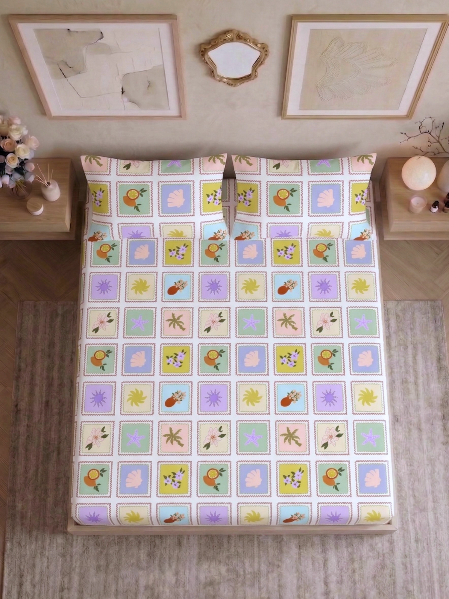 Bamboo Cotton Bedsheet Set – Pastel Patchwork