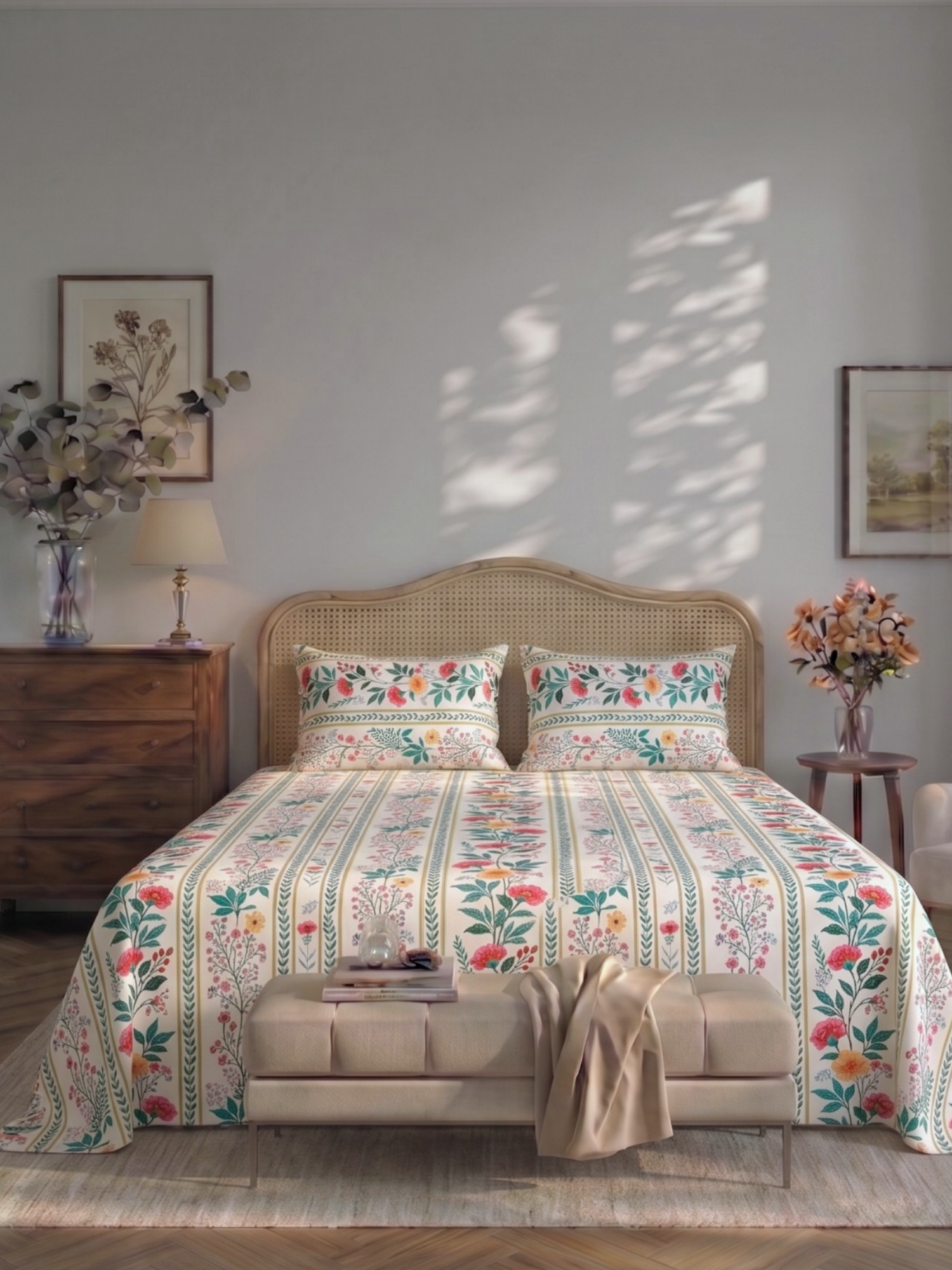 Bamboo Cotton Bedsheet Set – Vintage Rose Stripe