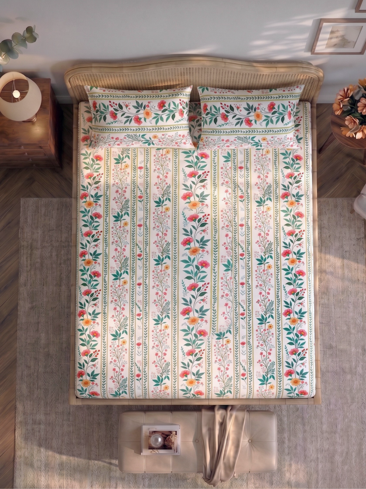 Bamboo Cotton Bedsheet Set – Vintage Rose Stripe