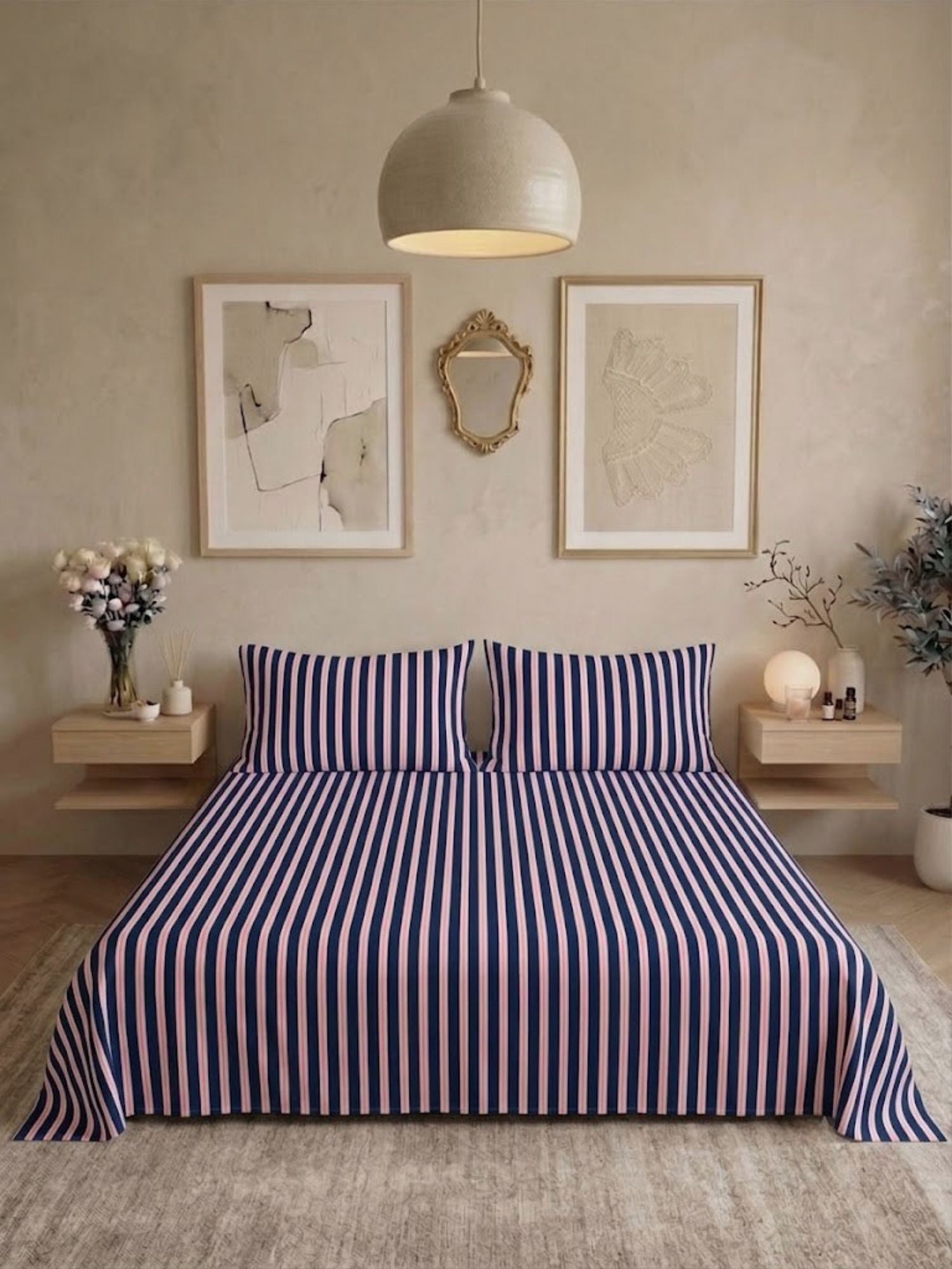 Bamboo Cotton Bedsheet Set – Berry Stripe