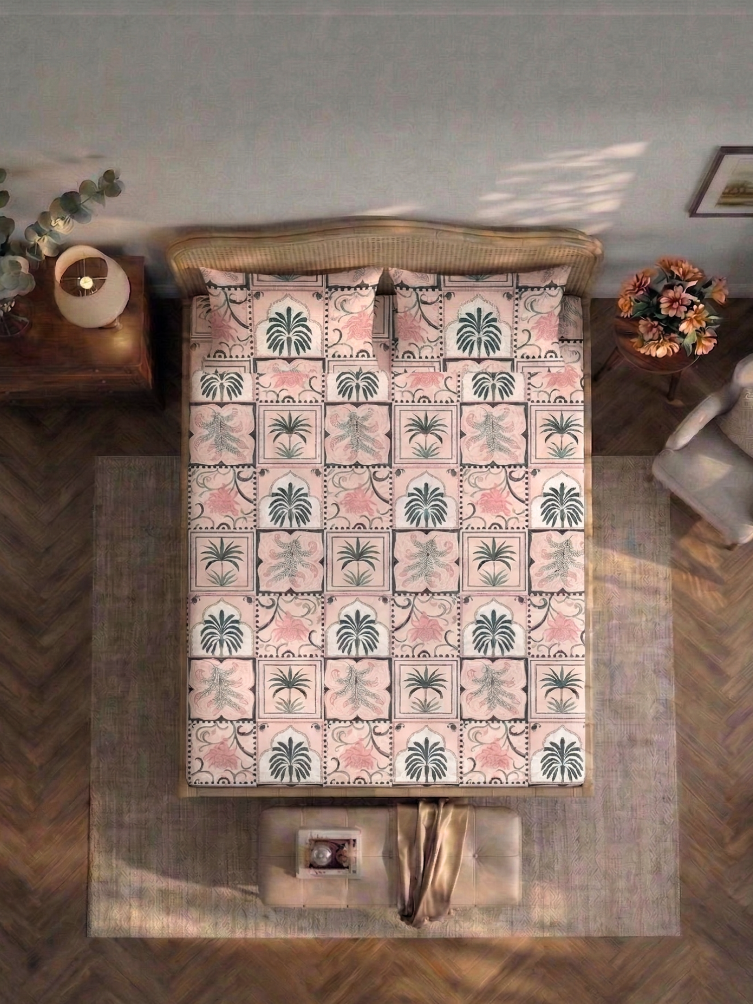 Bamboo Cotton Bedsheet Set – Palm Tile