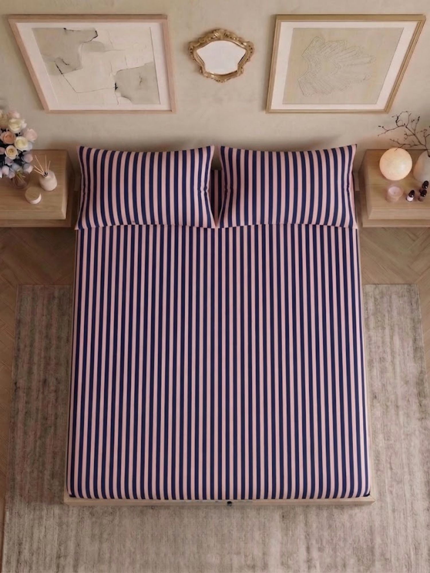 Bamboo Cotton Bedsheet Set – Berry Stripe