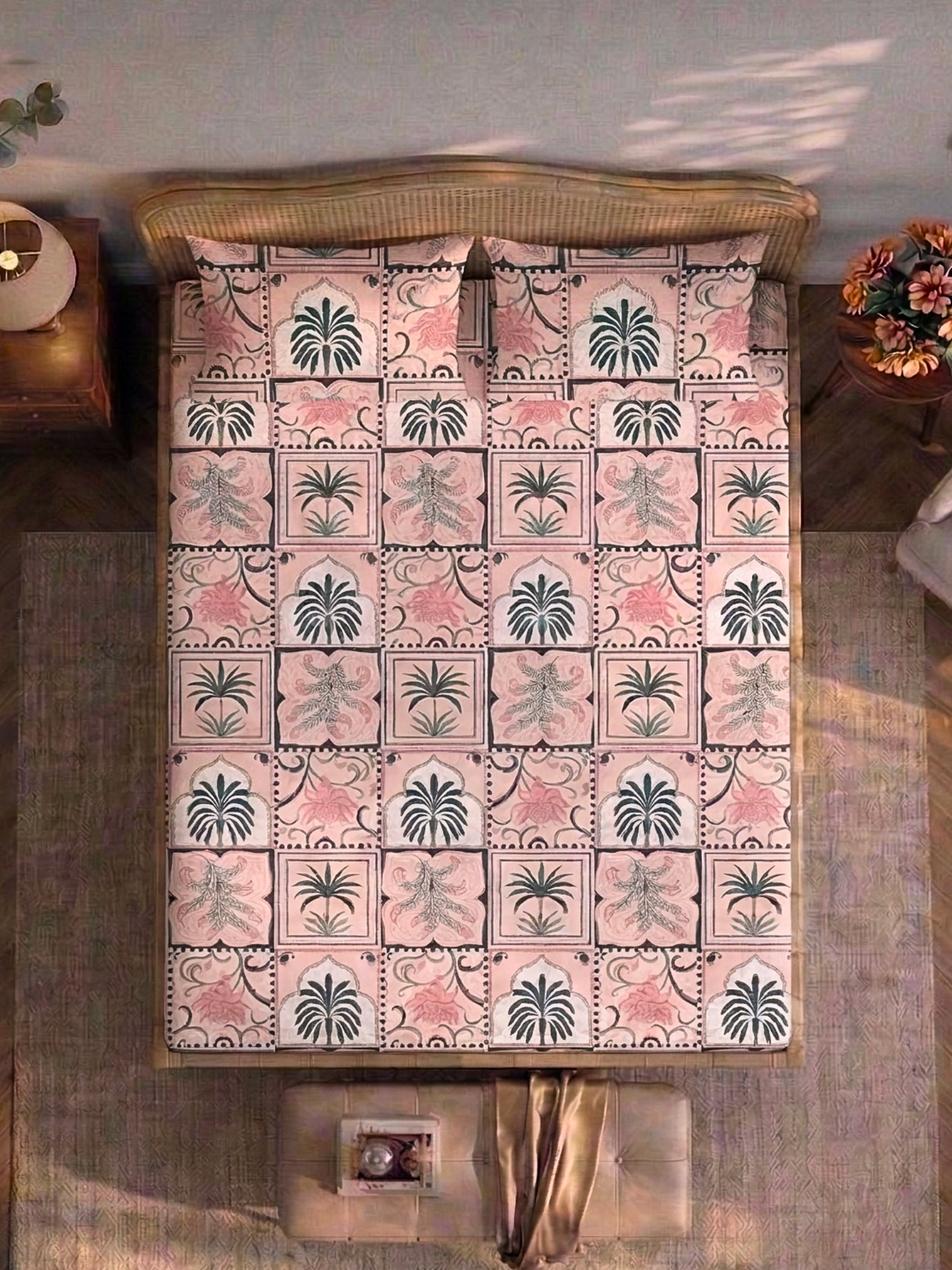 Bamboo Cotton Bedsheet Set – Palm Tile
