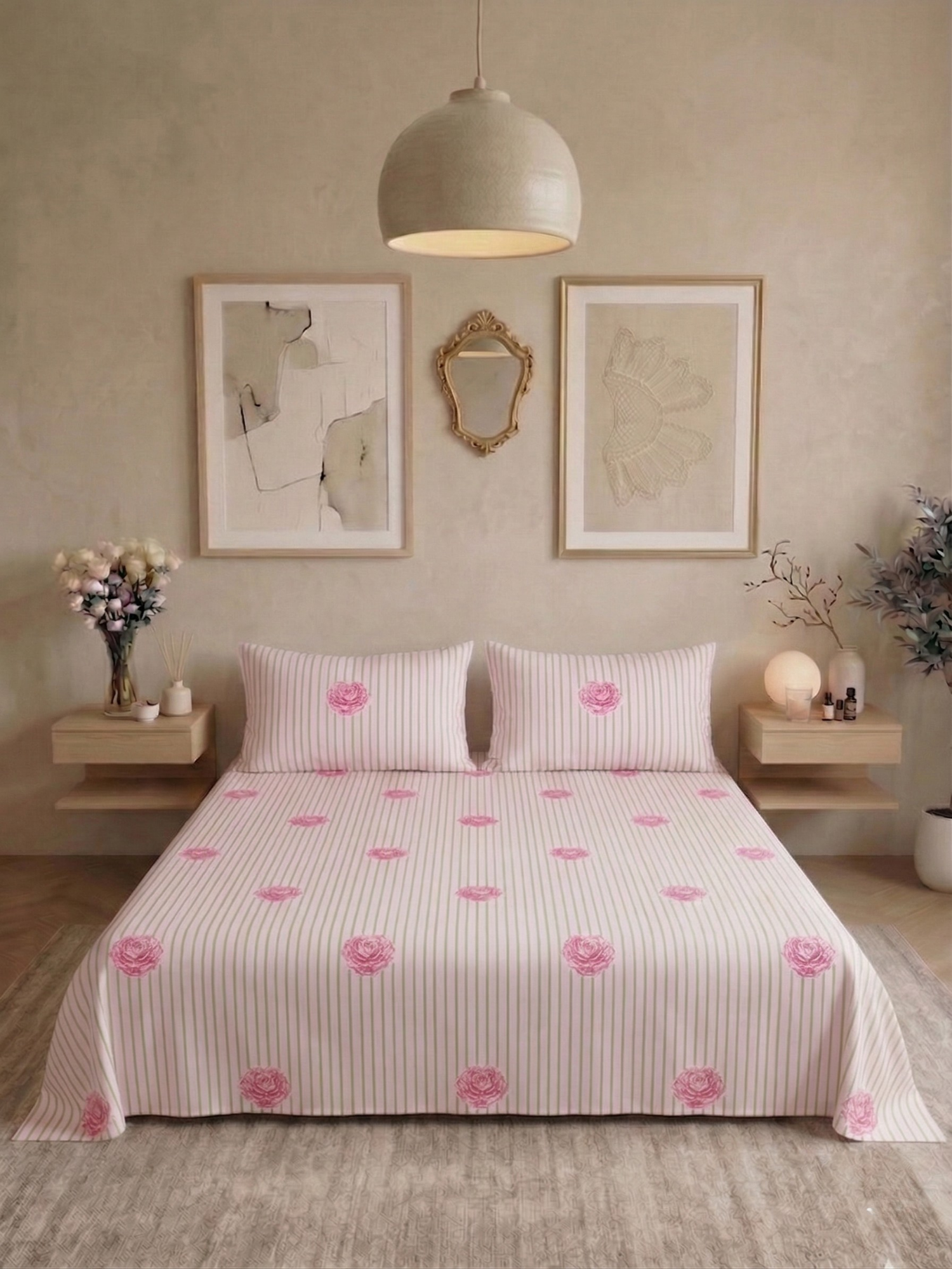 Bamboo Cotton Bedsheet Set – Blush Pinstripe