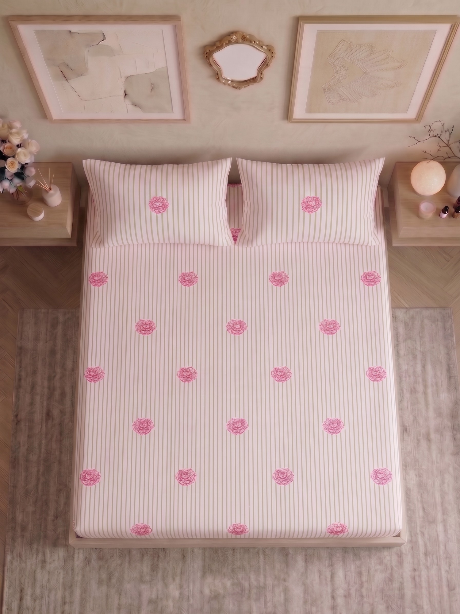 Bamboo Cotton Bedsheet Set – Blush Pinstripe