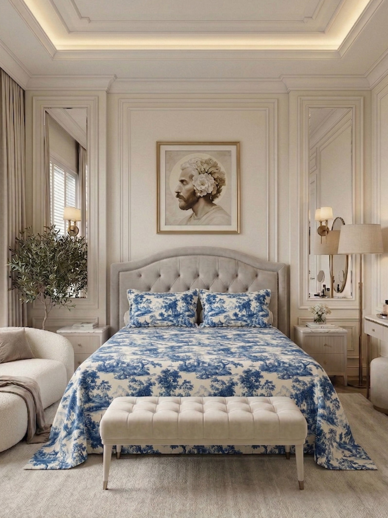 Bamboo Cotton Bedsheet Set – Blue Countryside Toile