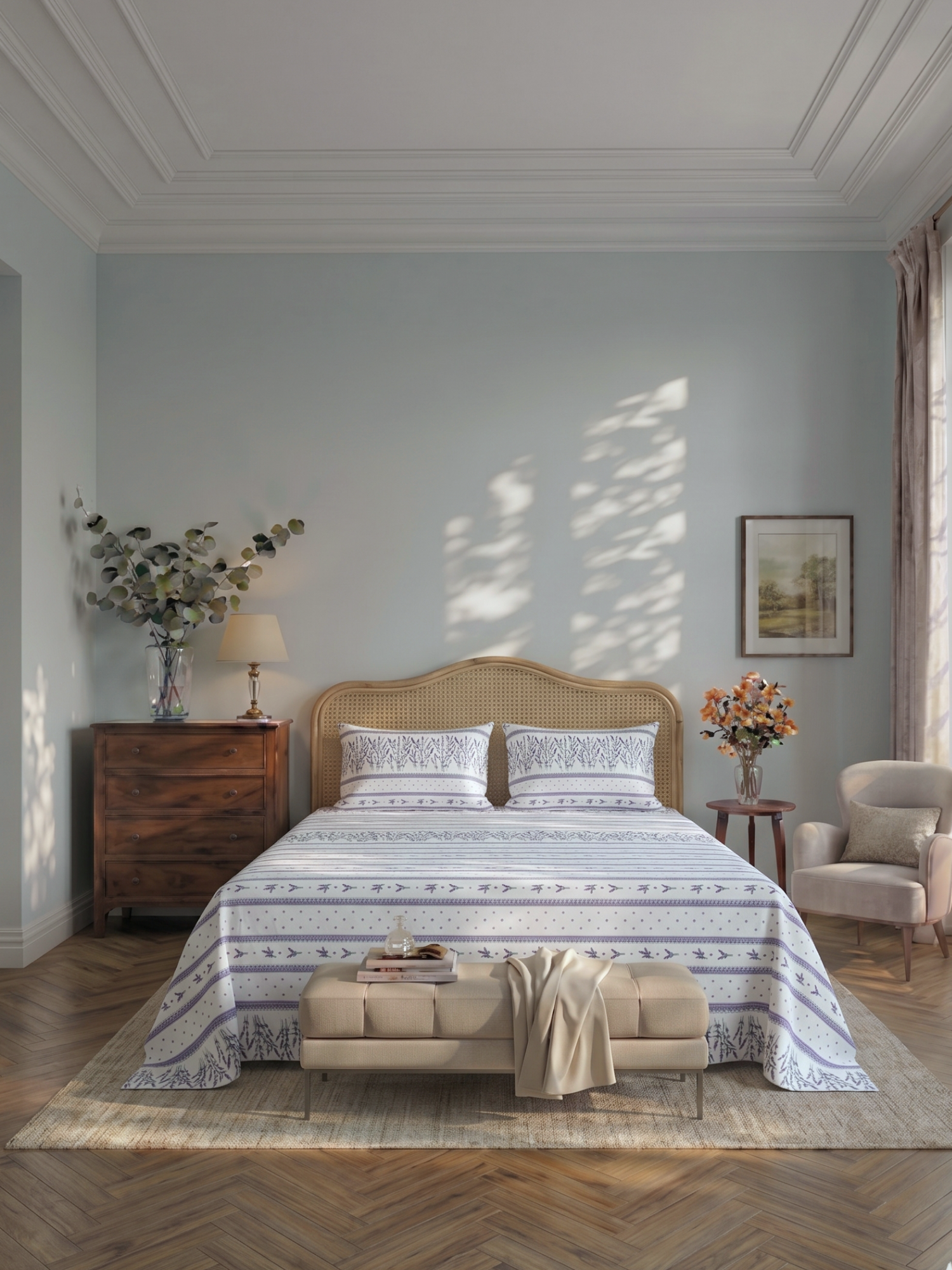 Bamboo Cotton Bedsheet Set – Lavender Garden Stripe