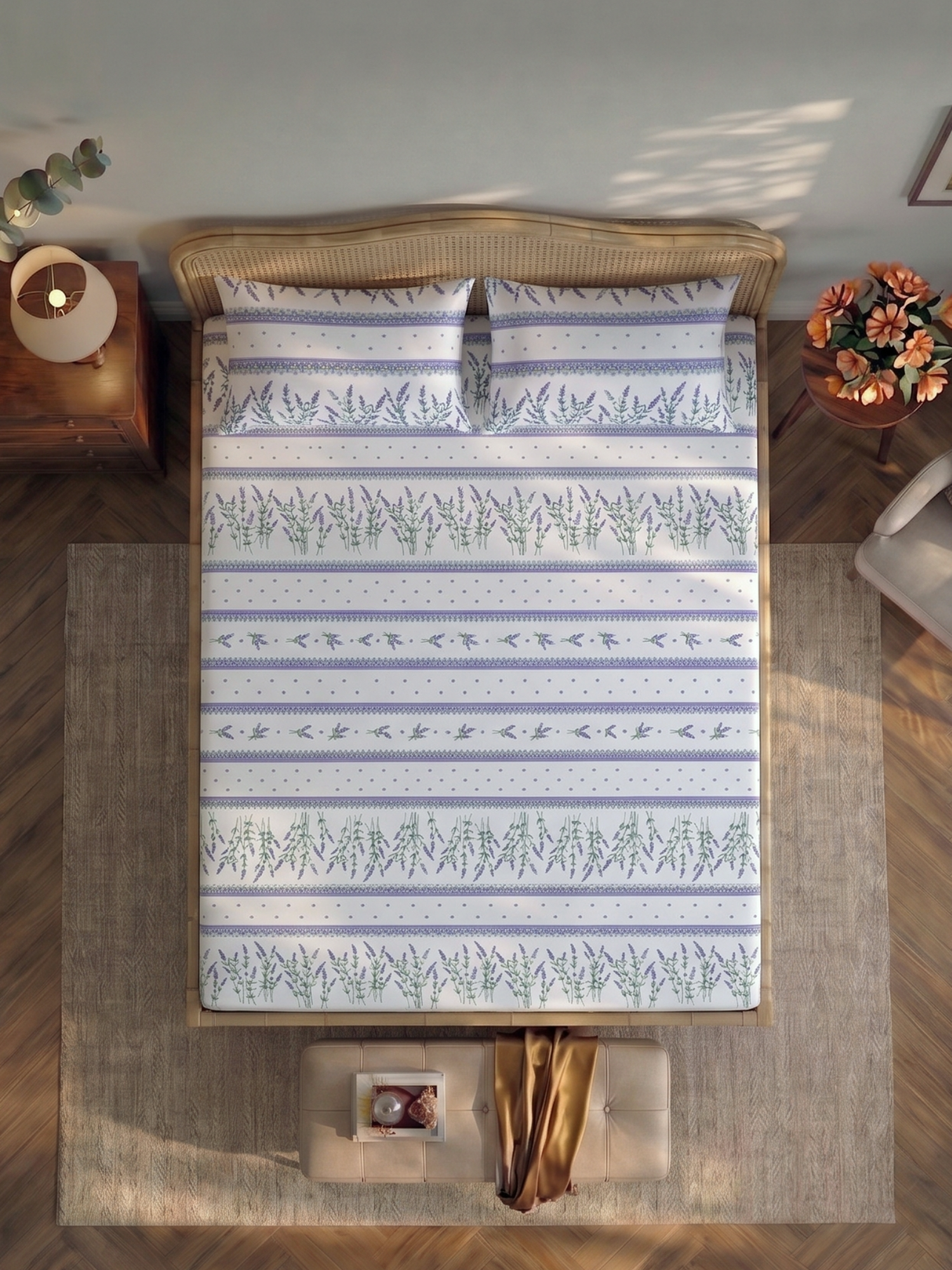 Bamboo Cotton Bedsheet Set – Lavender Garden Stripe