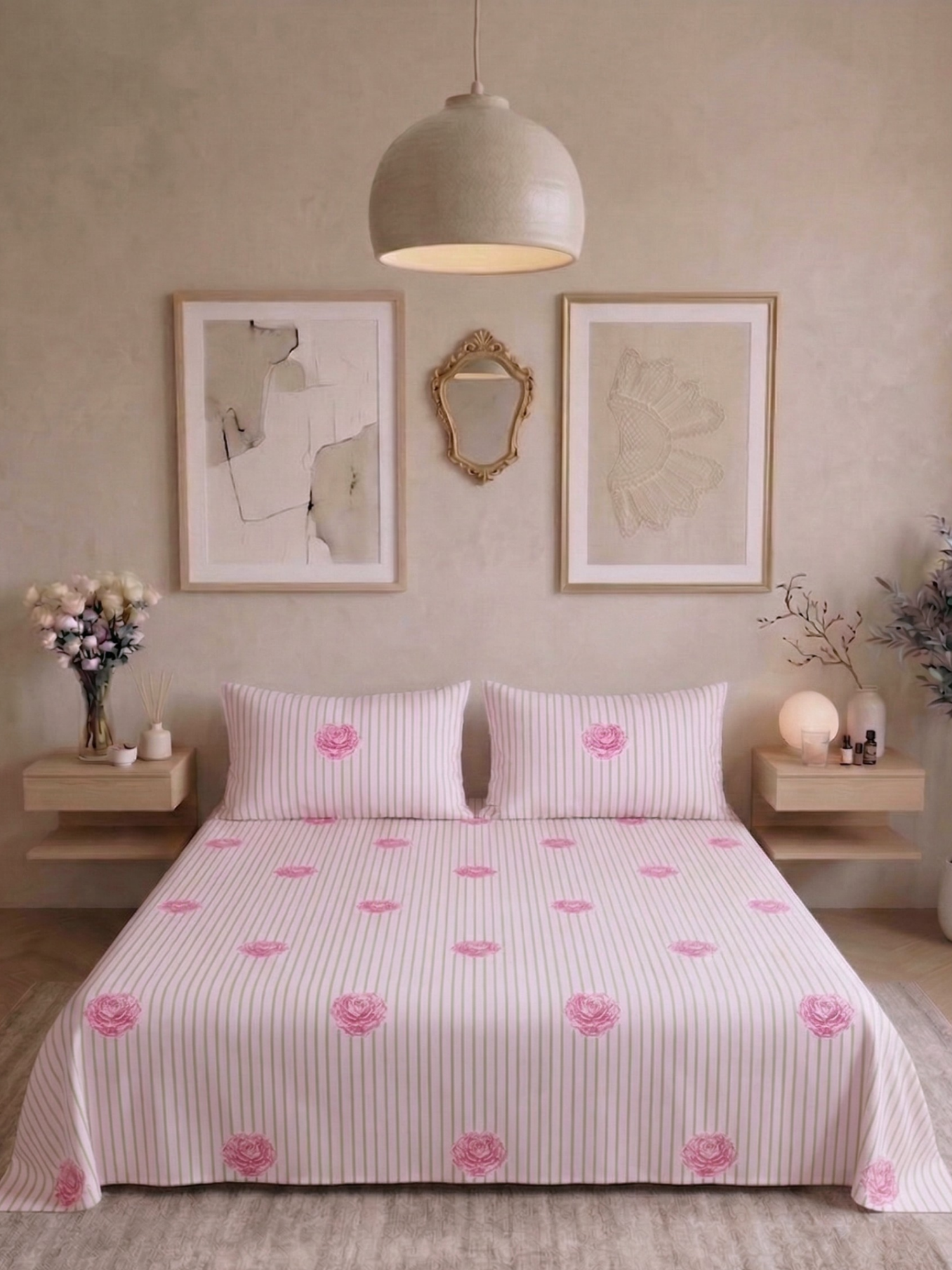 Bamboo Cotton Bedsheet Set – Blush Pinstripe
