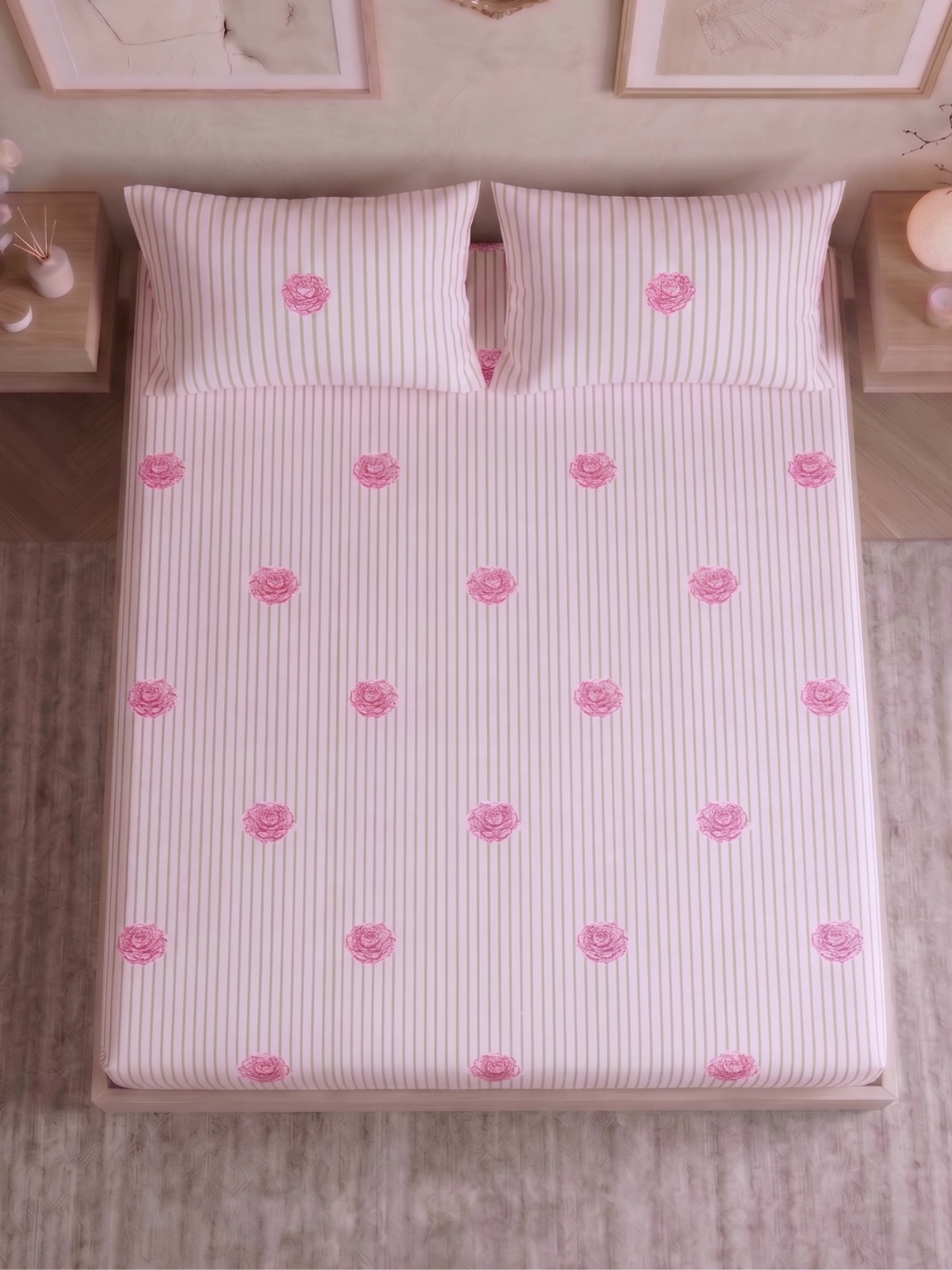 Bamboo Cotton Bedsheet Set – Blush Pinstripe