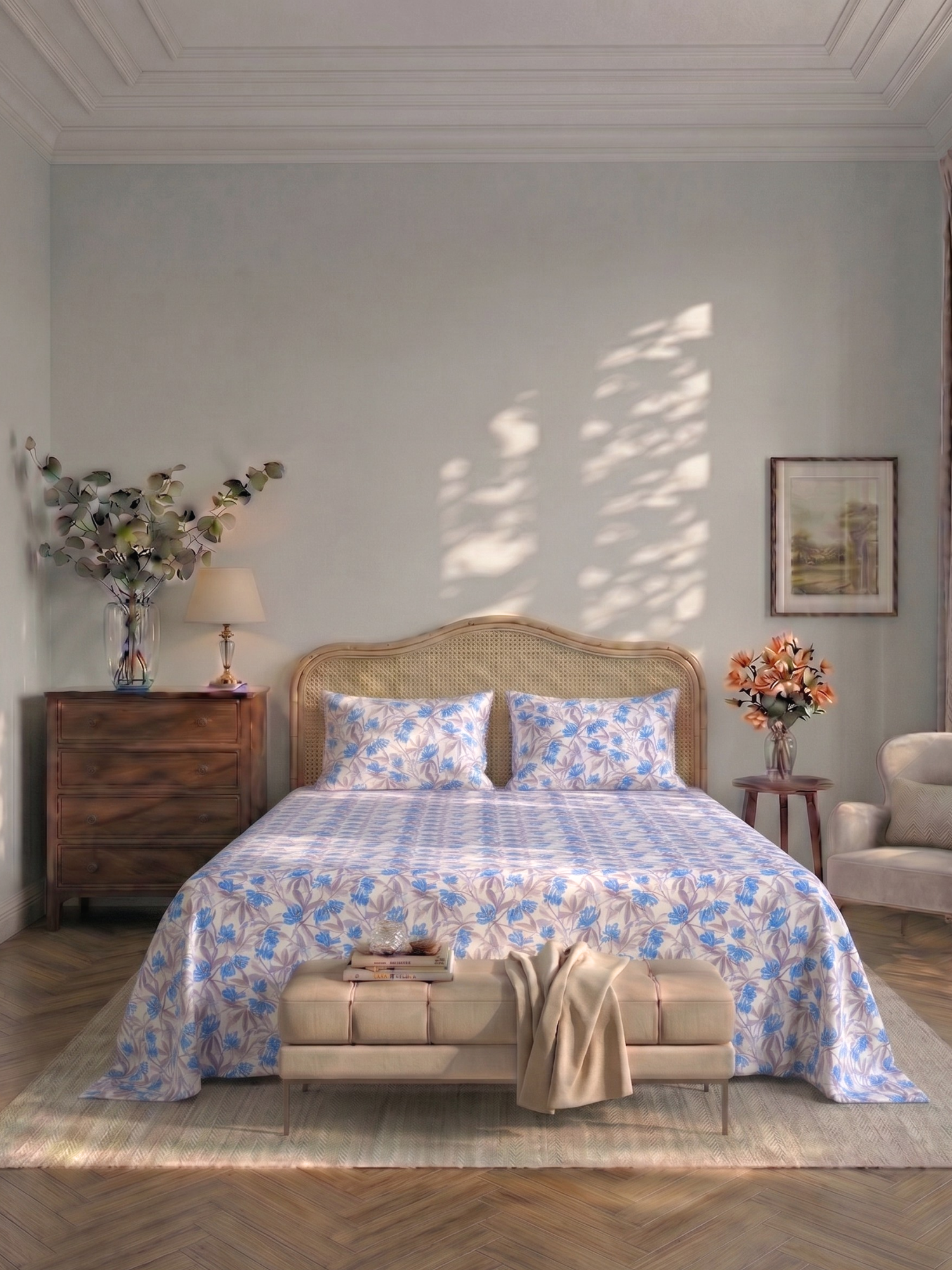 Bamboo Cotton Bedsheet Set – Blue Blossom