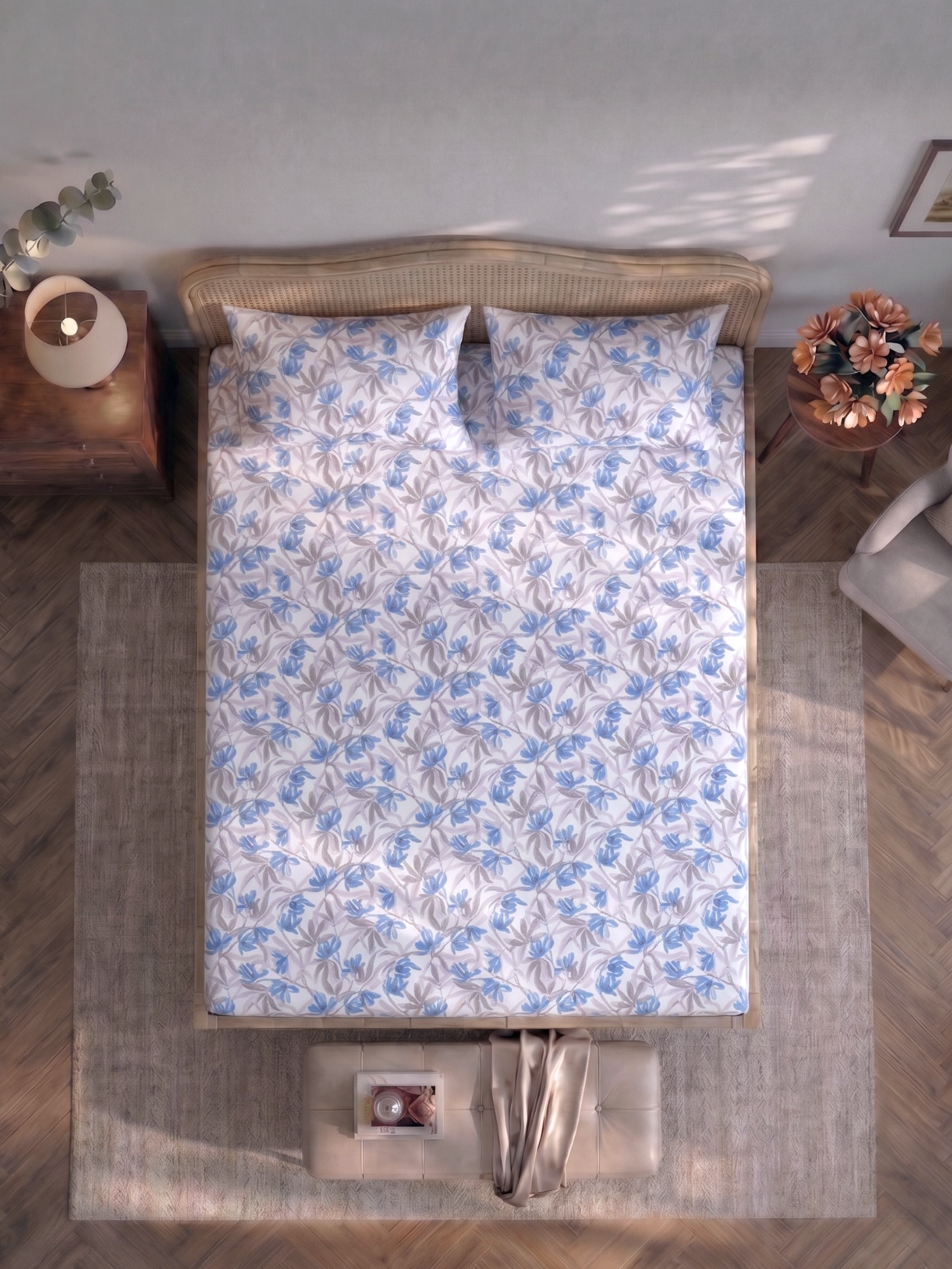 Bamboo Cotton Bedsheet Set – Blue Blossom