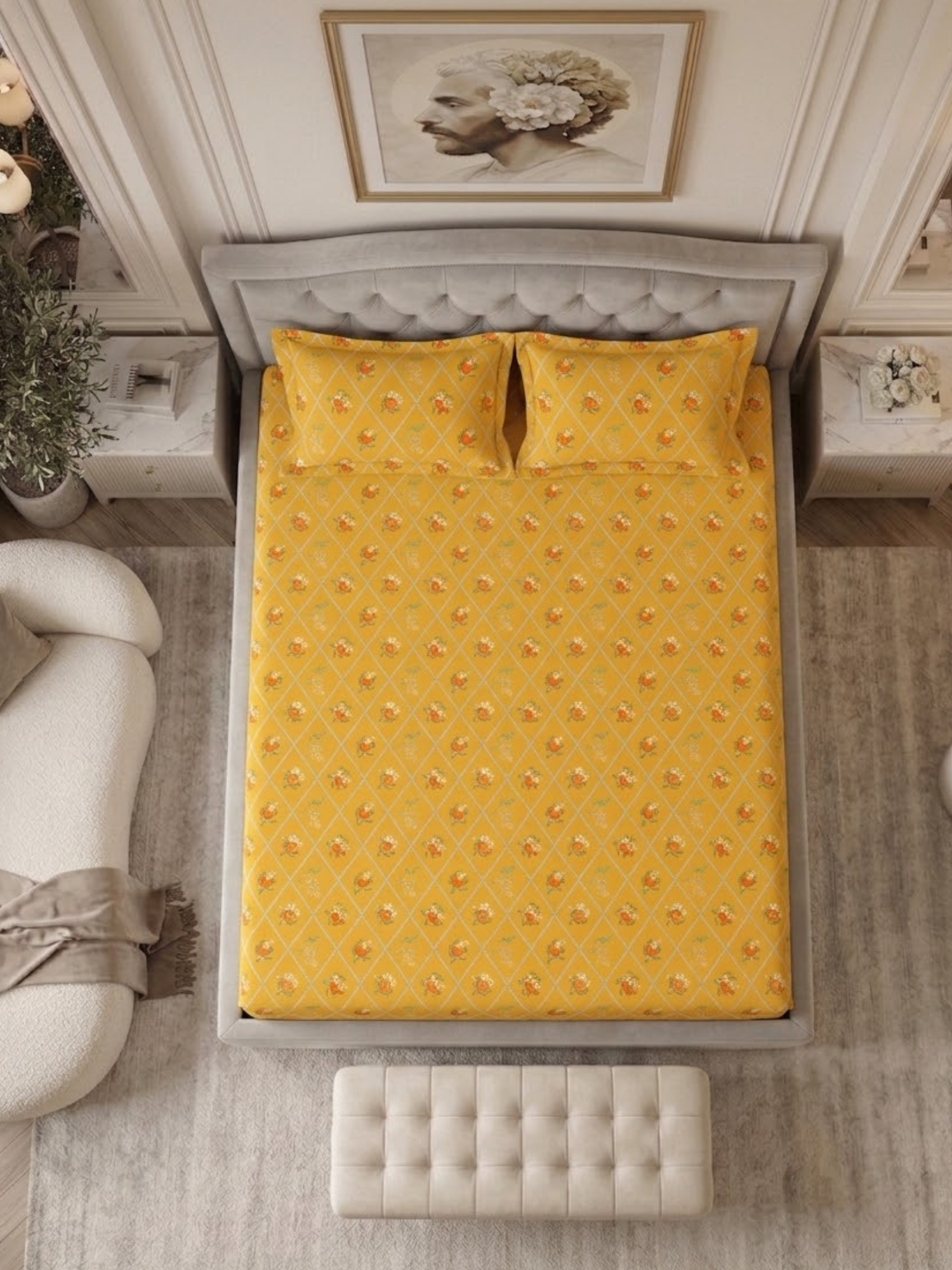 Bamboo Cotton Bedsheet Set – Peach Botanical Floral