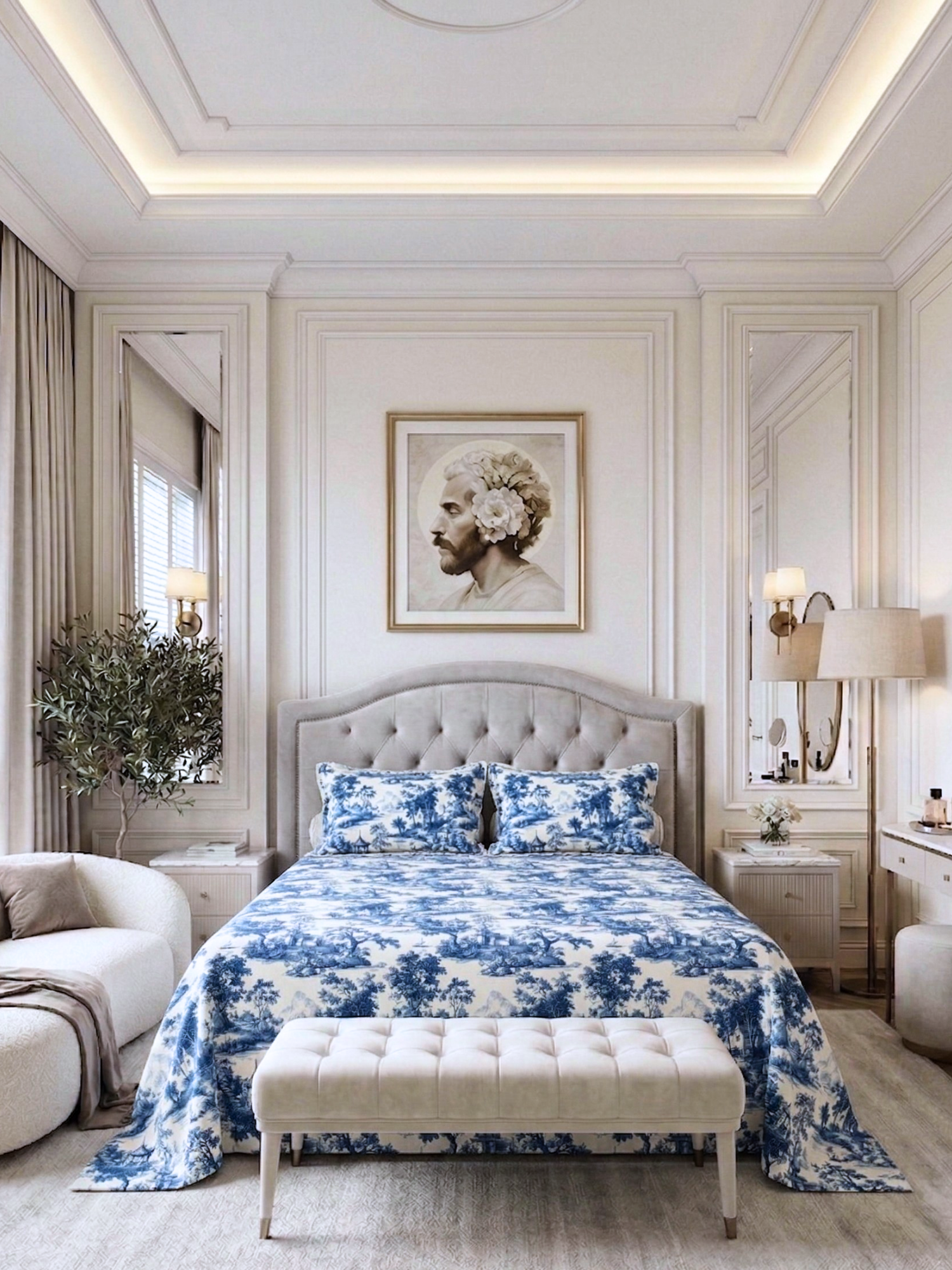 Bamboo Cotton Bedsheet Set – Blue Countryside Toile
