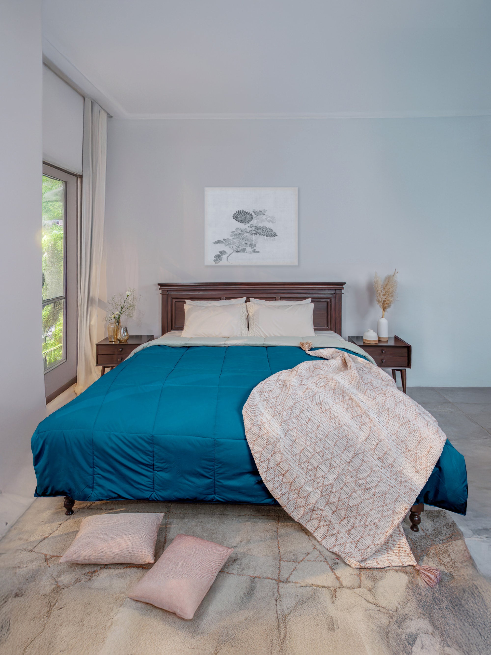 Teal/ Beige Queen Solid Reversible all season Comforter