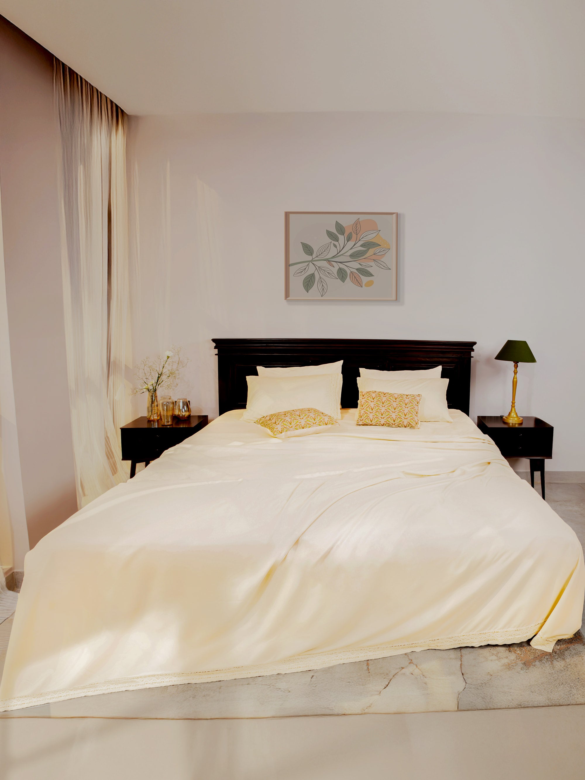 Beige Crochet Lace Bedsheet Set