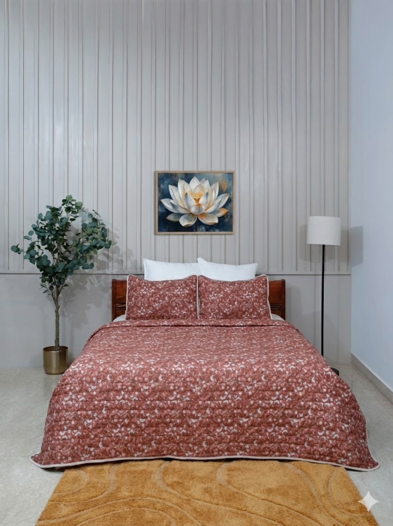 Bronze Floral Printed  Coverlet Set