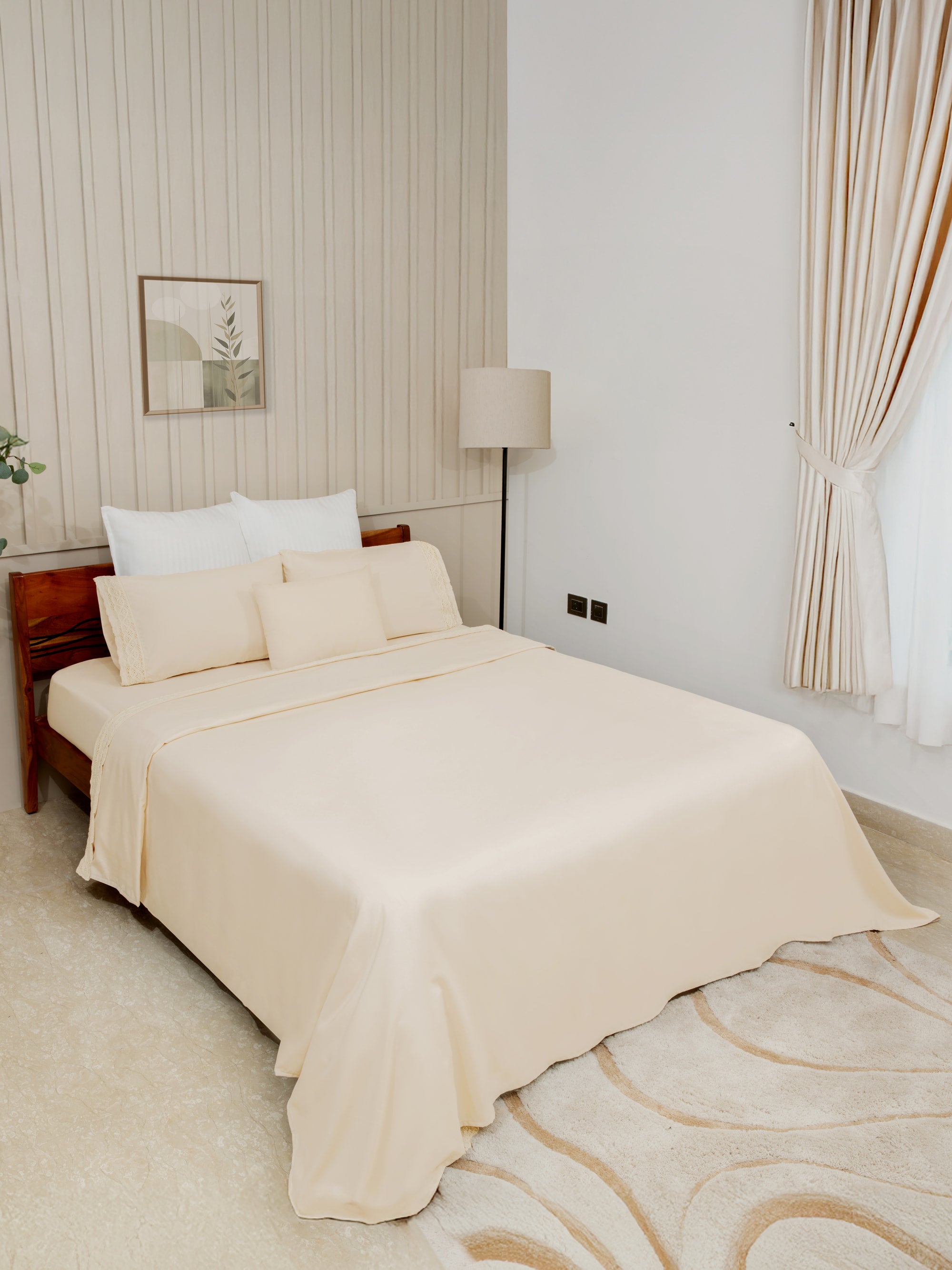 Beige Crochet Lace Bedsheet Set