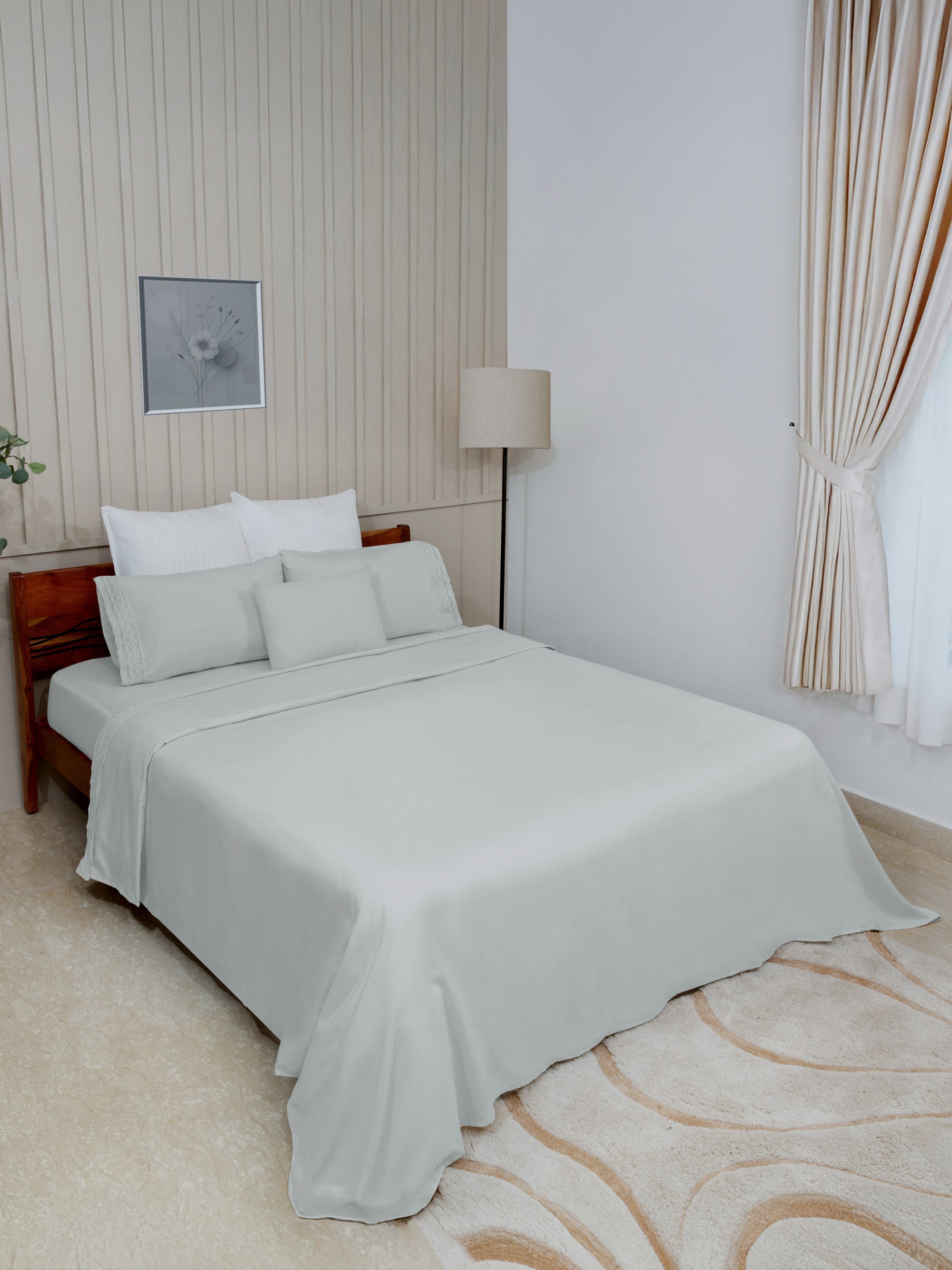 Dove Grey Crochet Lace Bedsheet Set