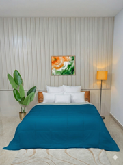 Blue Coral / Oatmeal Queen Solid Reversible All Season Comforter