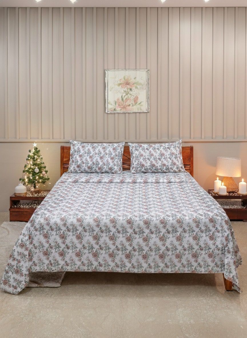 Rose Bloom Printed Bedsheet Set