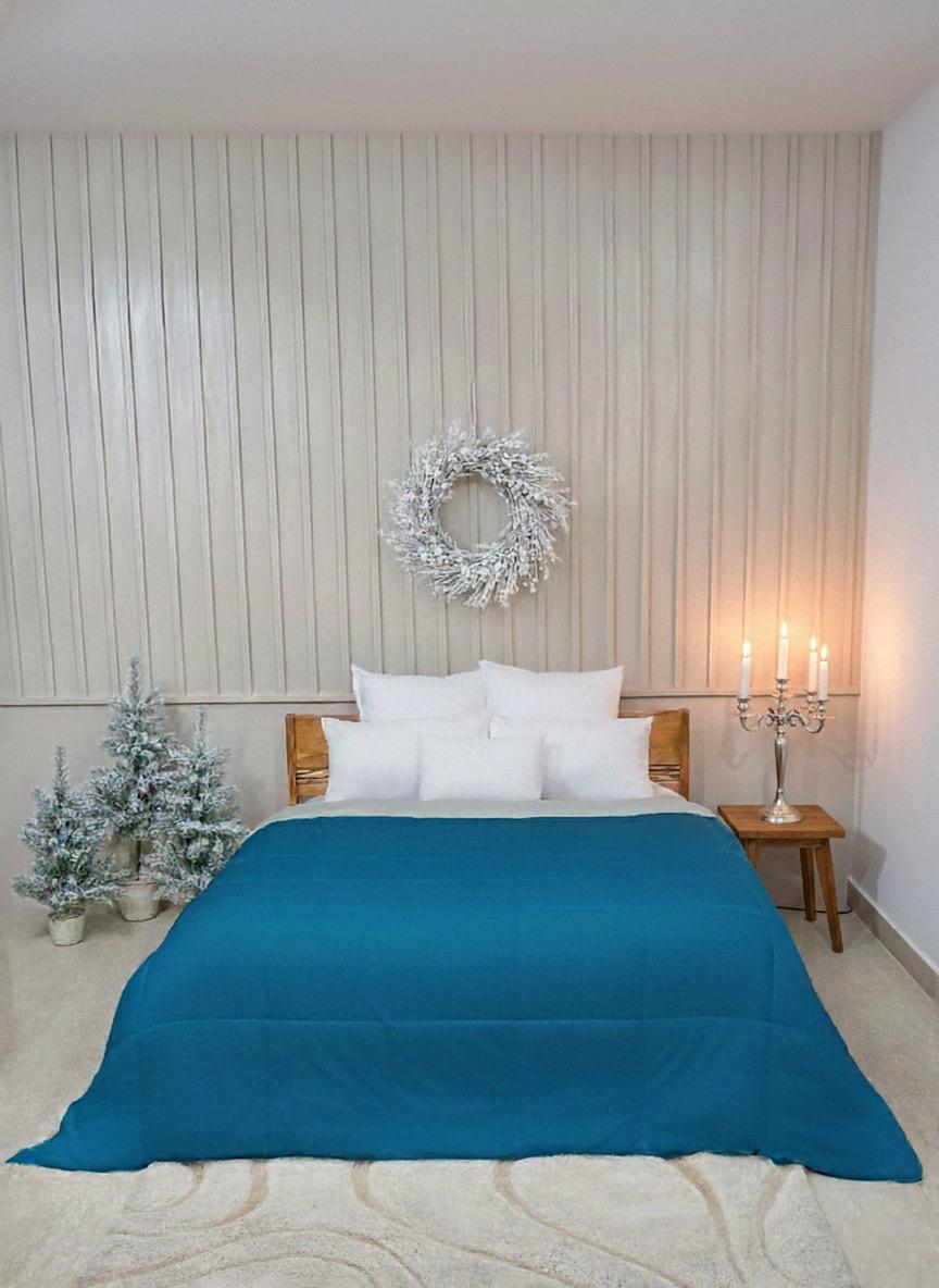 Teal/ Beige Queen Solid Reversible all season Comforter
