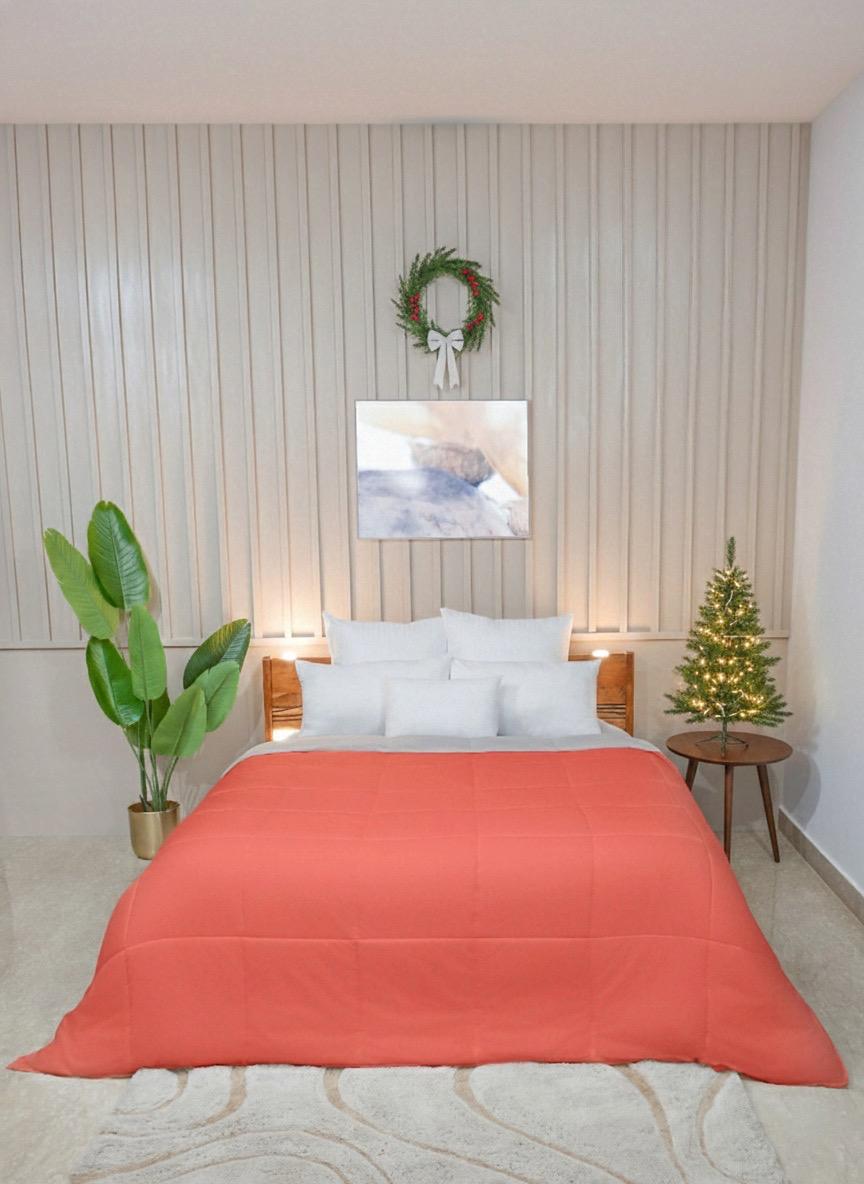 Orange/ Beige Twin Solid Reversible all season Comforter