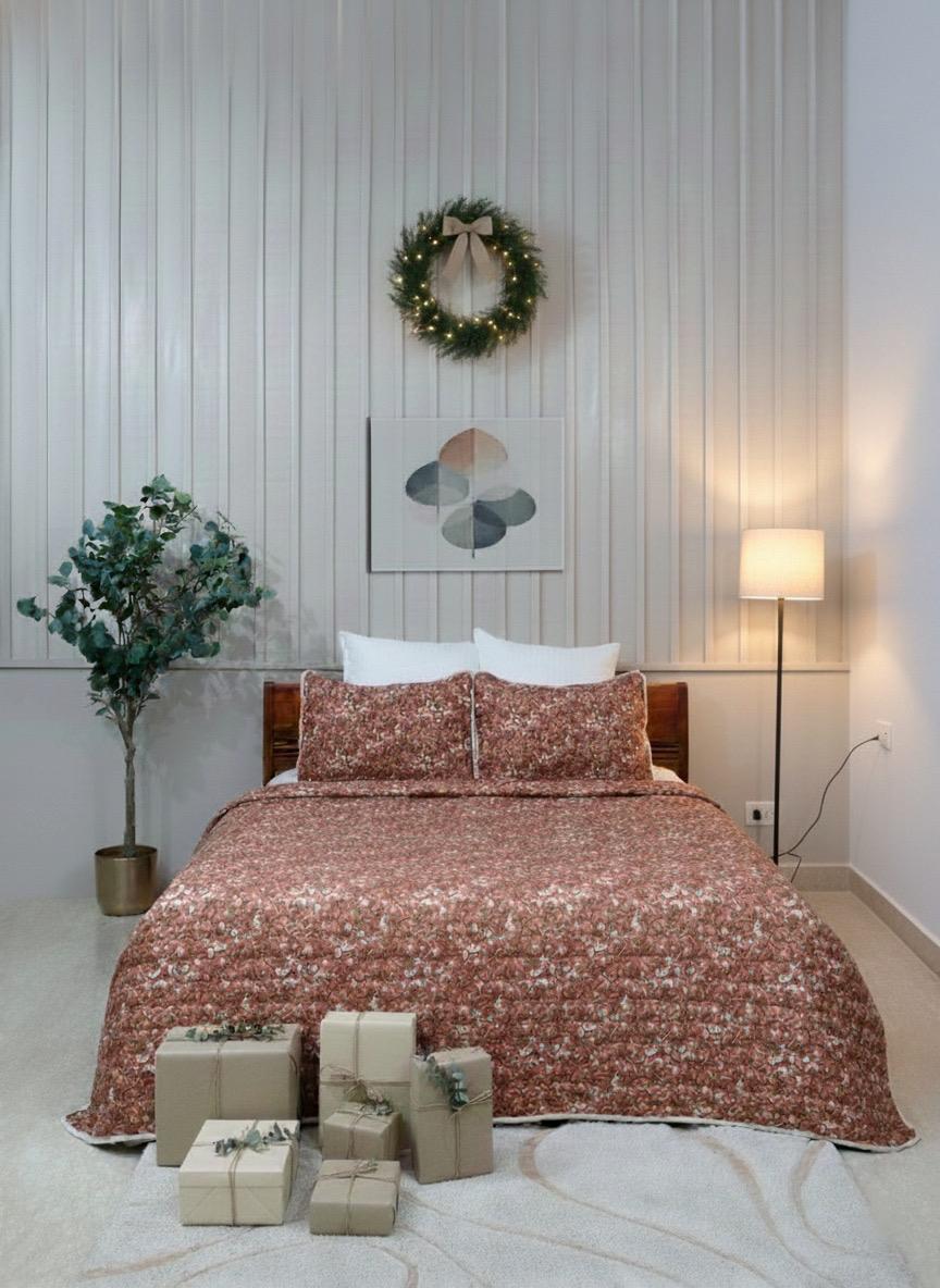 Bronze Floral Printed  Coverlet Set